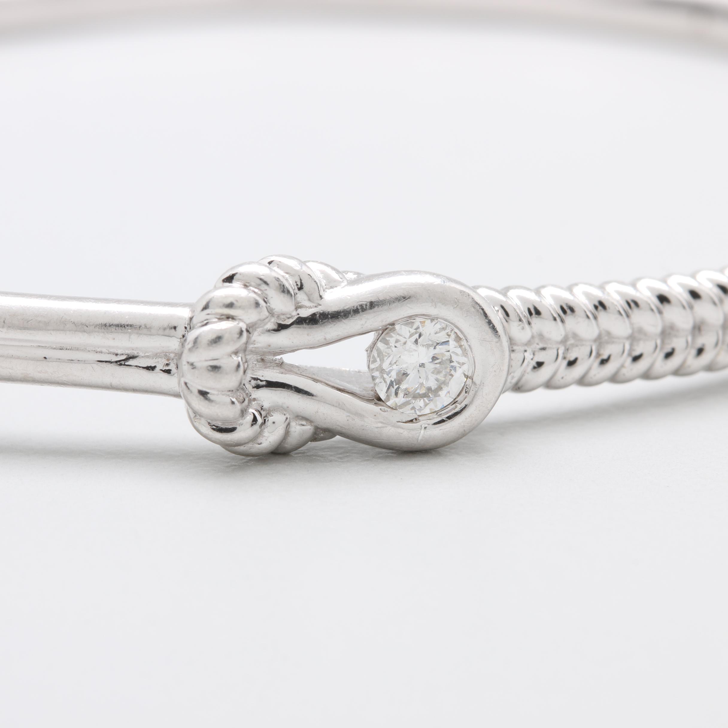 Sterling Silver Bangle Bracelet With Diamond Accent