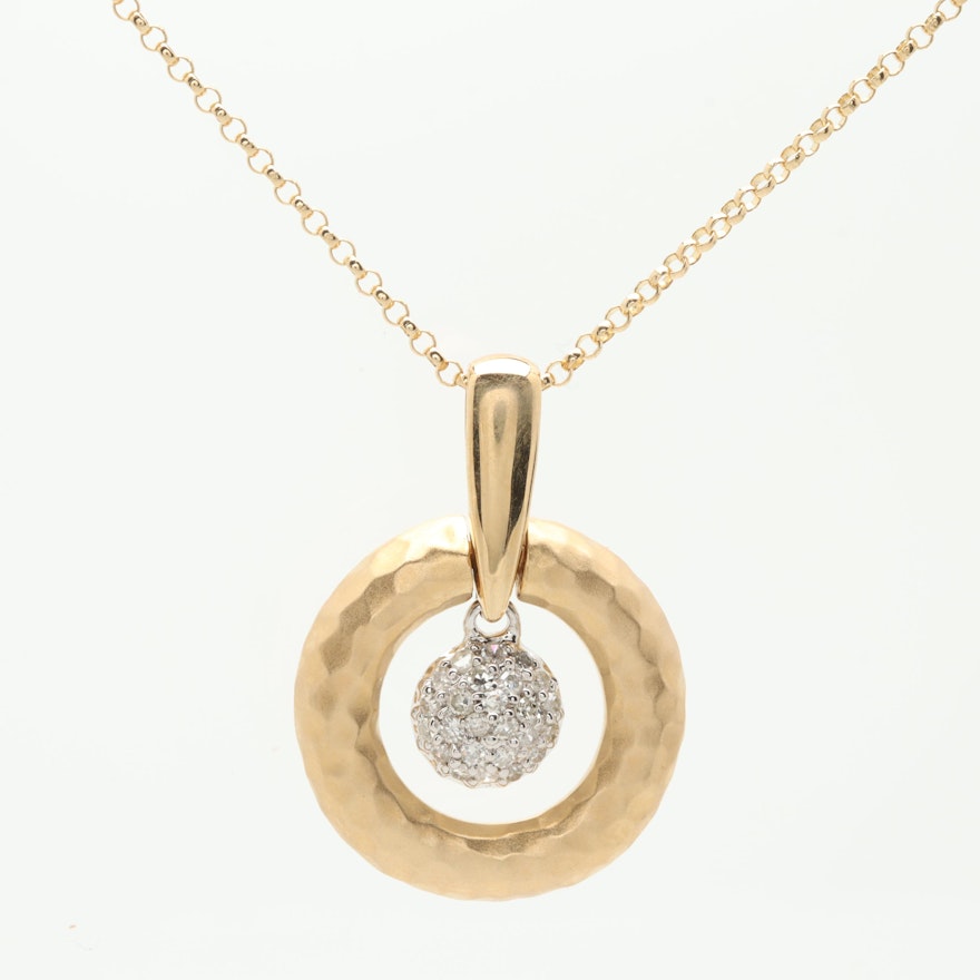 14K Yellow Gold Diamond Pendant Necklace