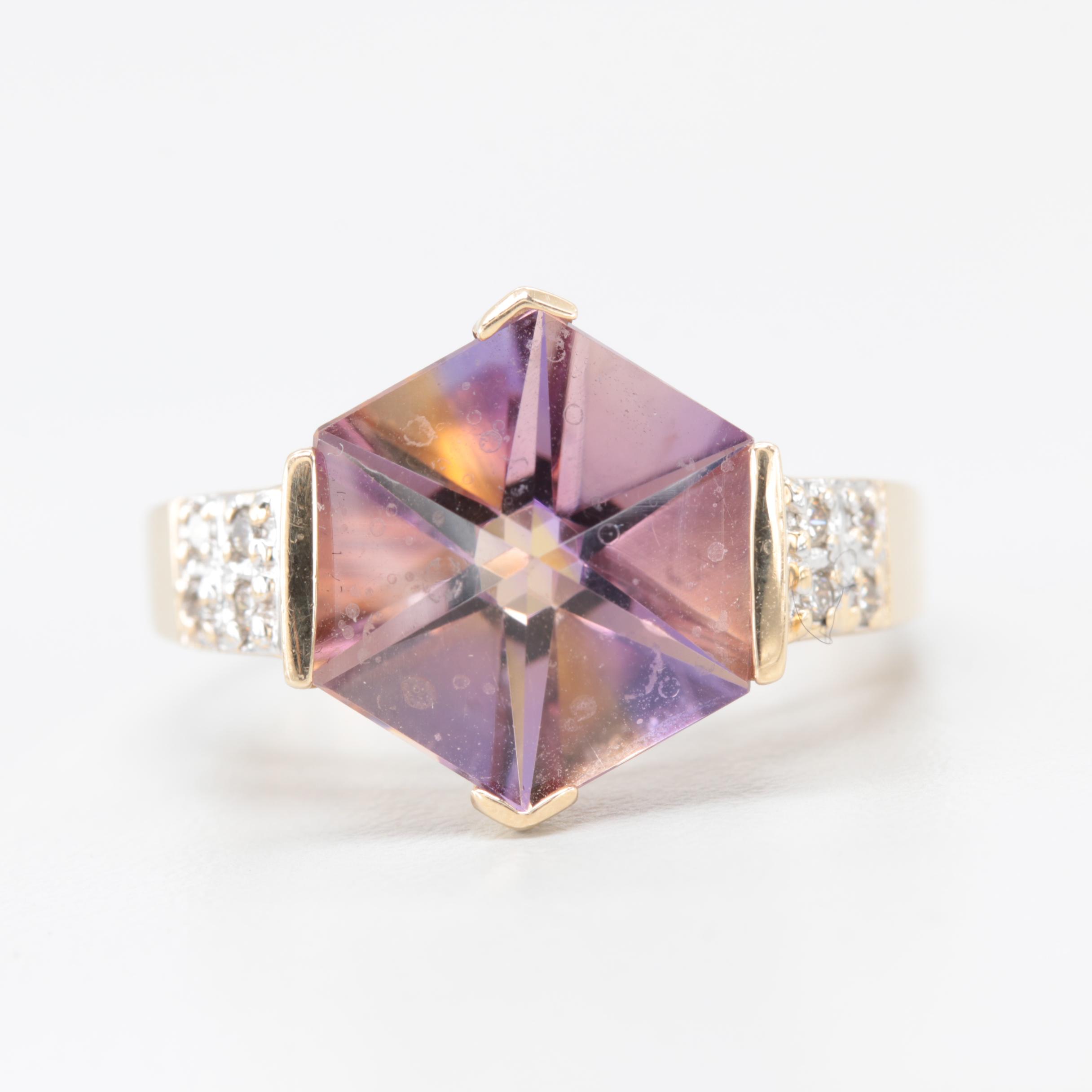 14K Yellow Gold Ametrine and Diamond Ring