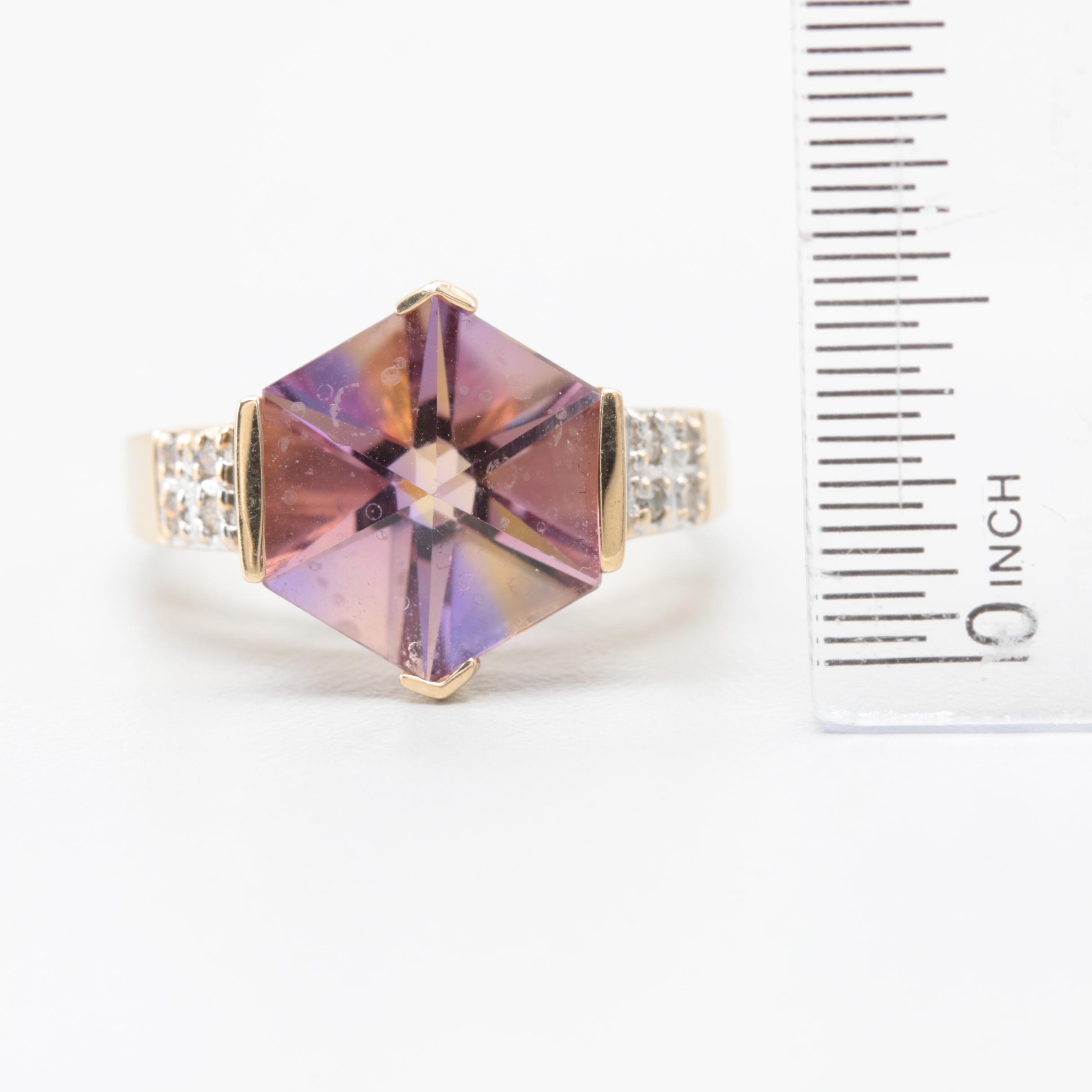 14K Yellow Gold Ametrine and Diamond Ring