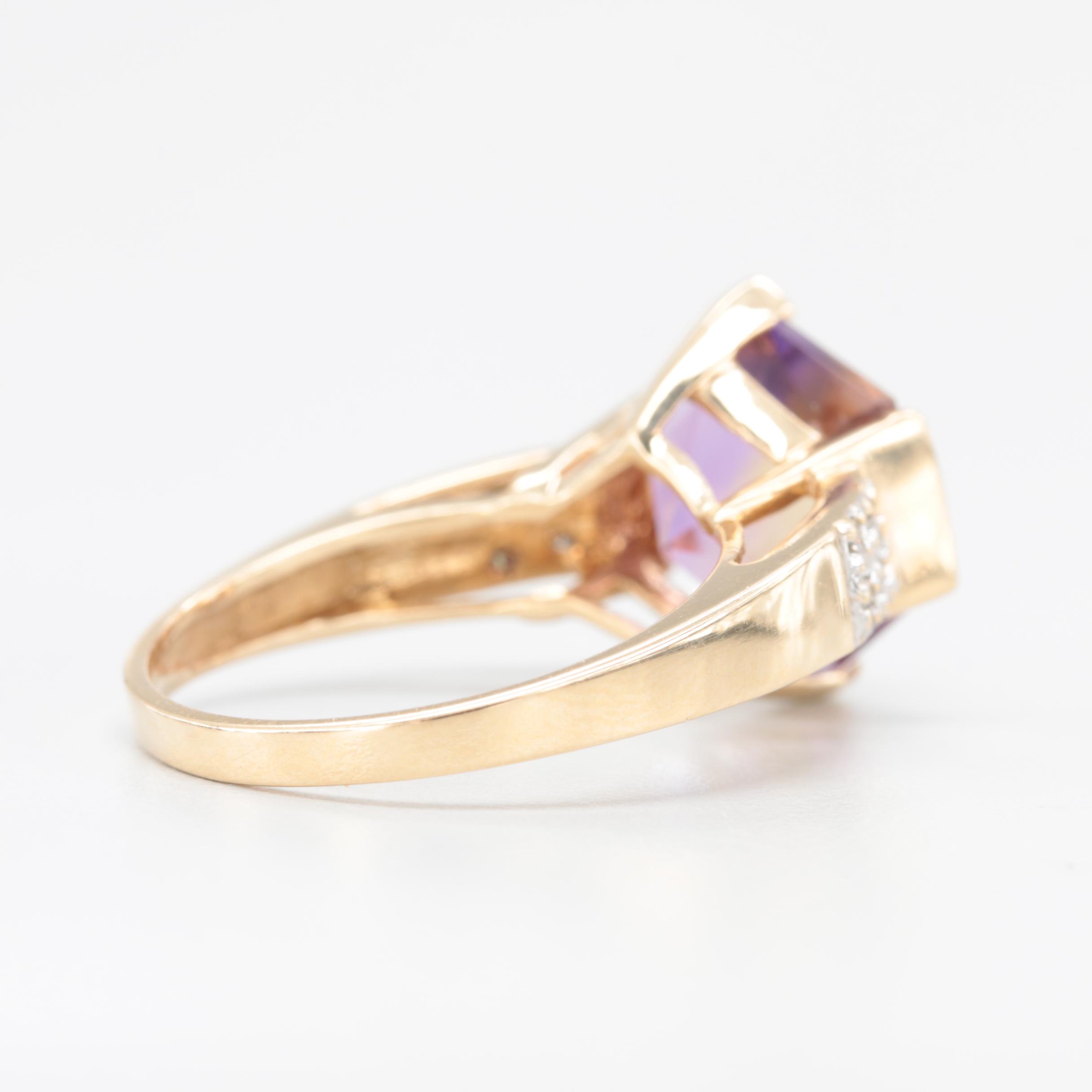 14K Yellow Gold Ametrine and Diamond Ring