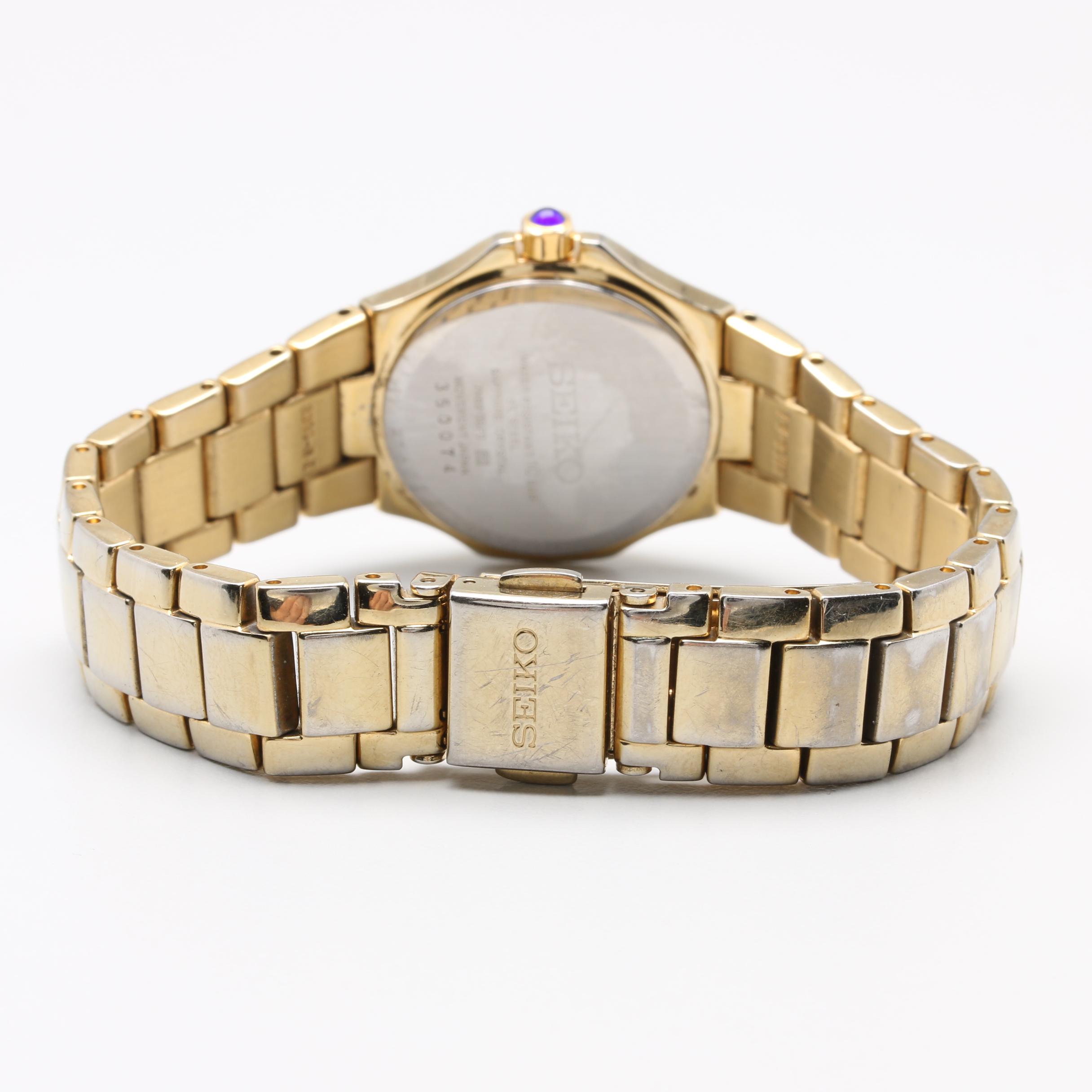 Seiko Stainless Steel Mother of Pearl and Diamond Analog Watch