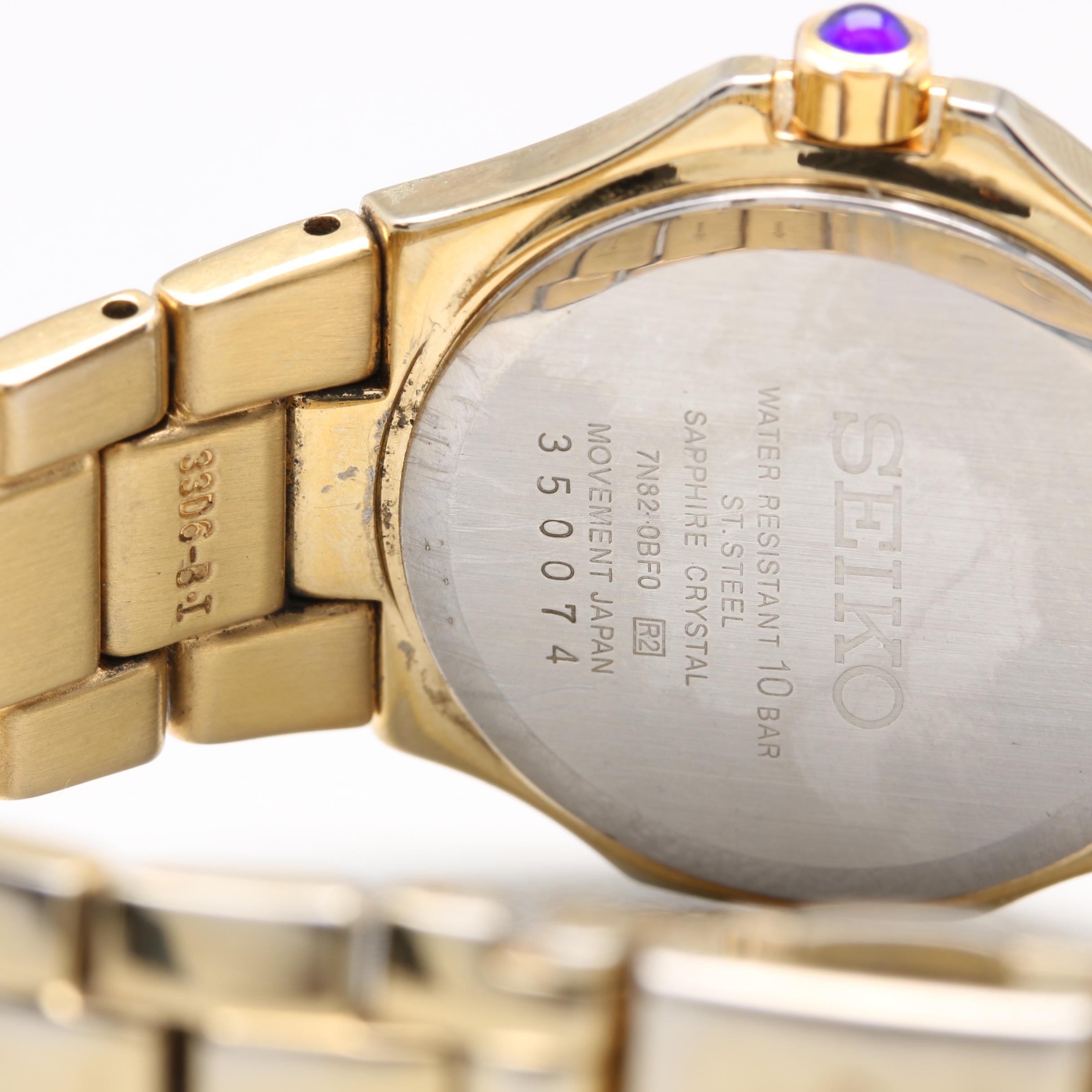 Seiko Stainless Steel Mother of Pearl and Diamond Analog Watch