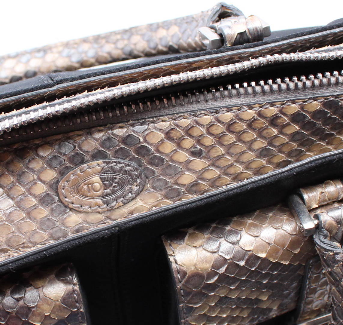 Tod's Mini Black Satin Python Trim Handbag