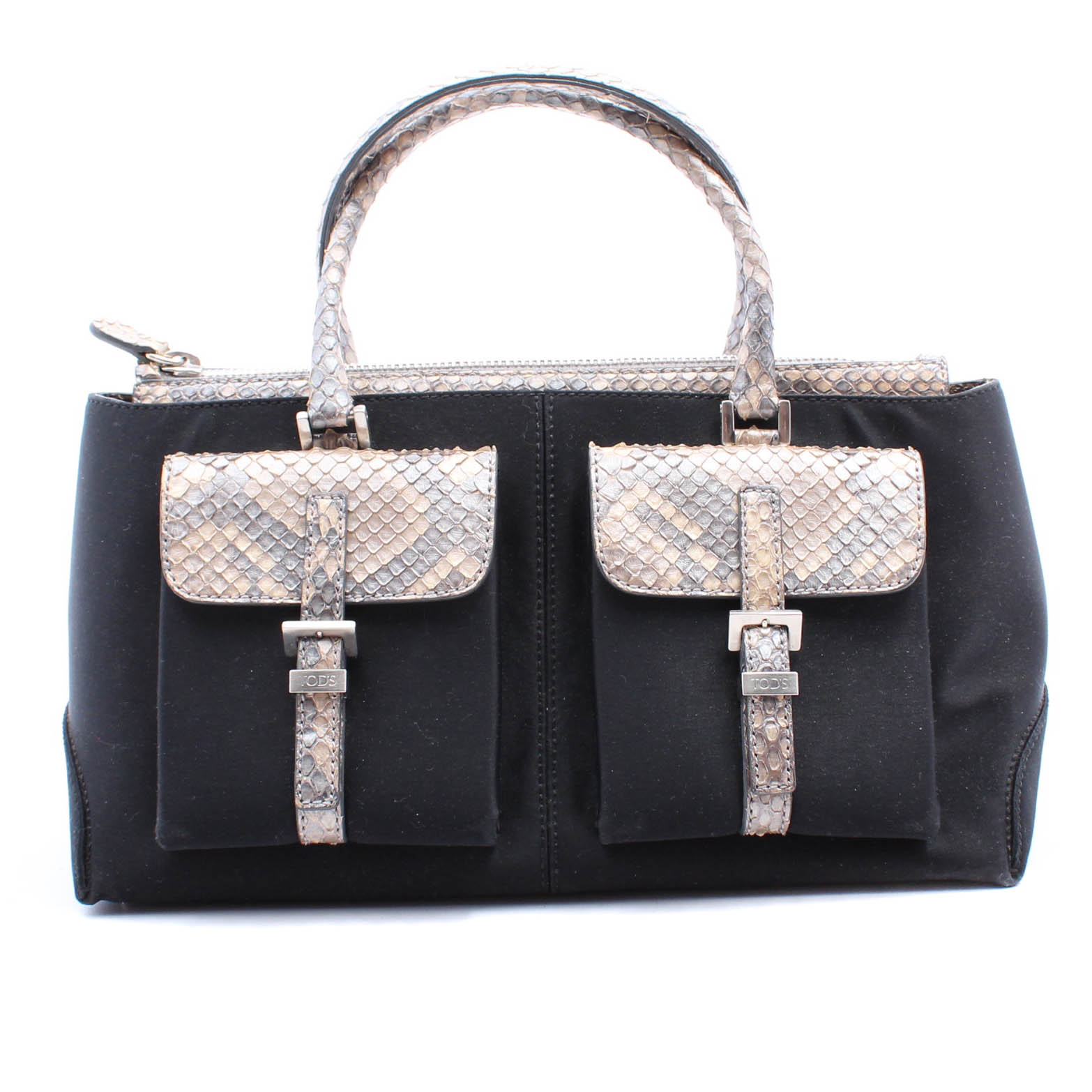 Tod's Mini Black Satin Python Trim Handbag