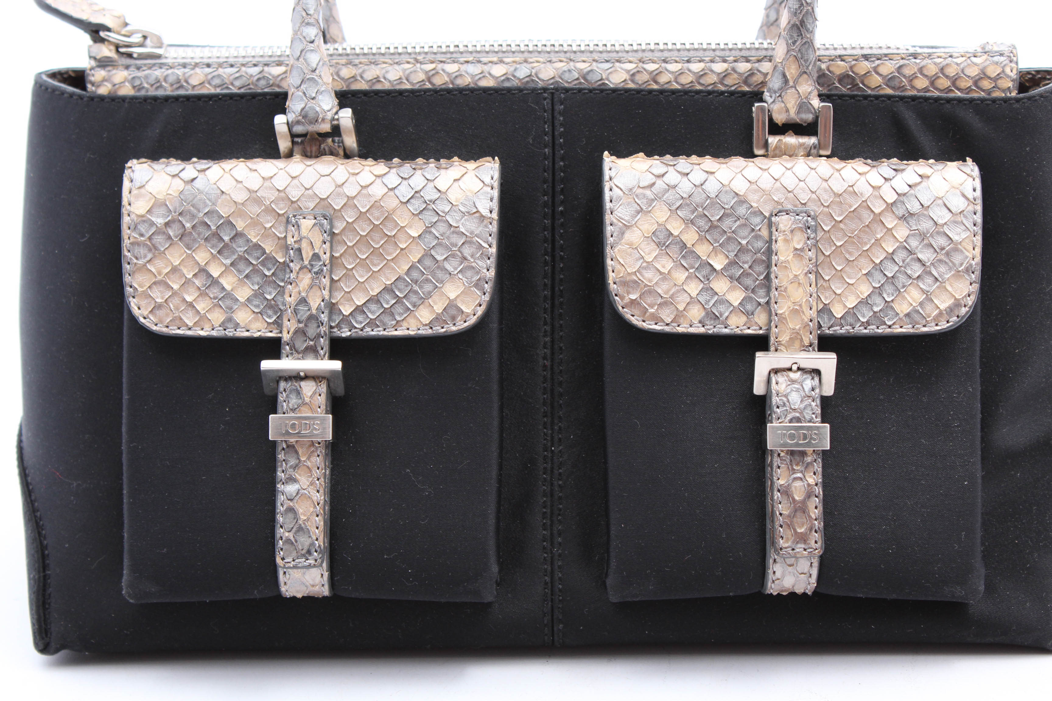 Tod's Mini Black Satin Python Trim Handbag