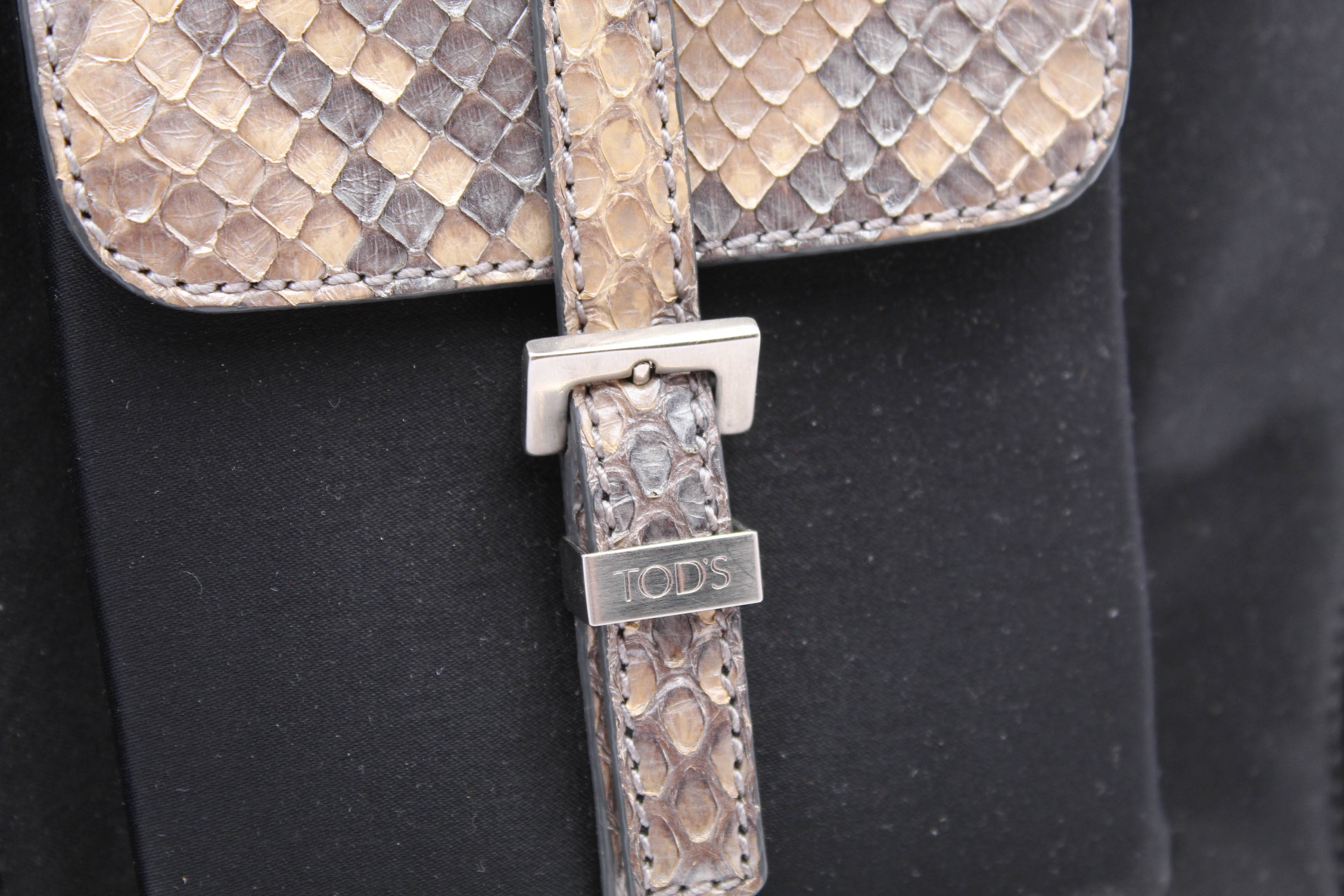 Tod's Mini Black Satin Python Trim Handbag