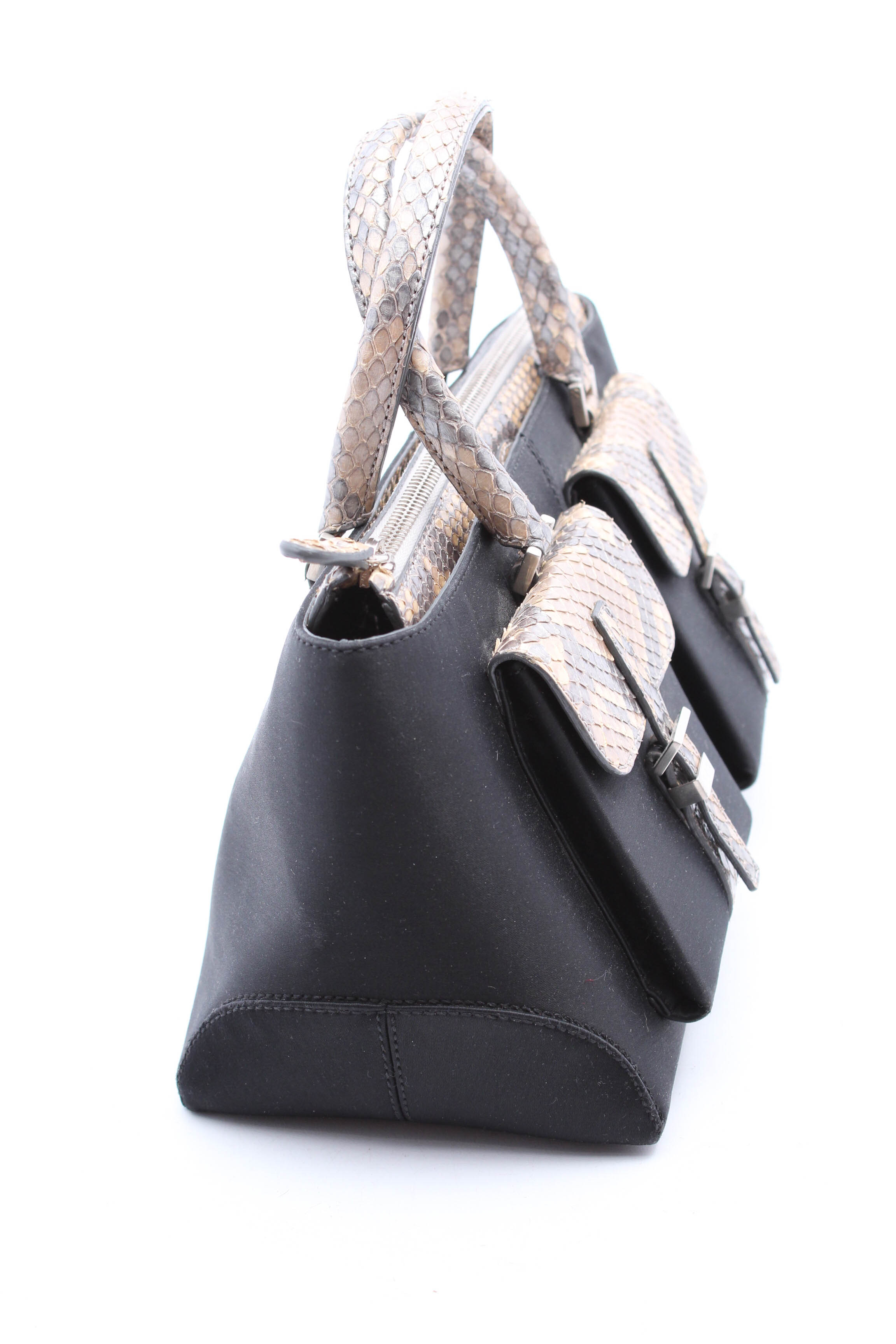 Tod's Mini Black Satin Python Trim Handbag