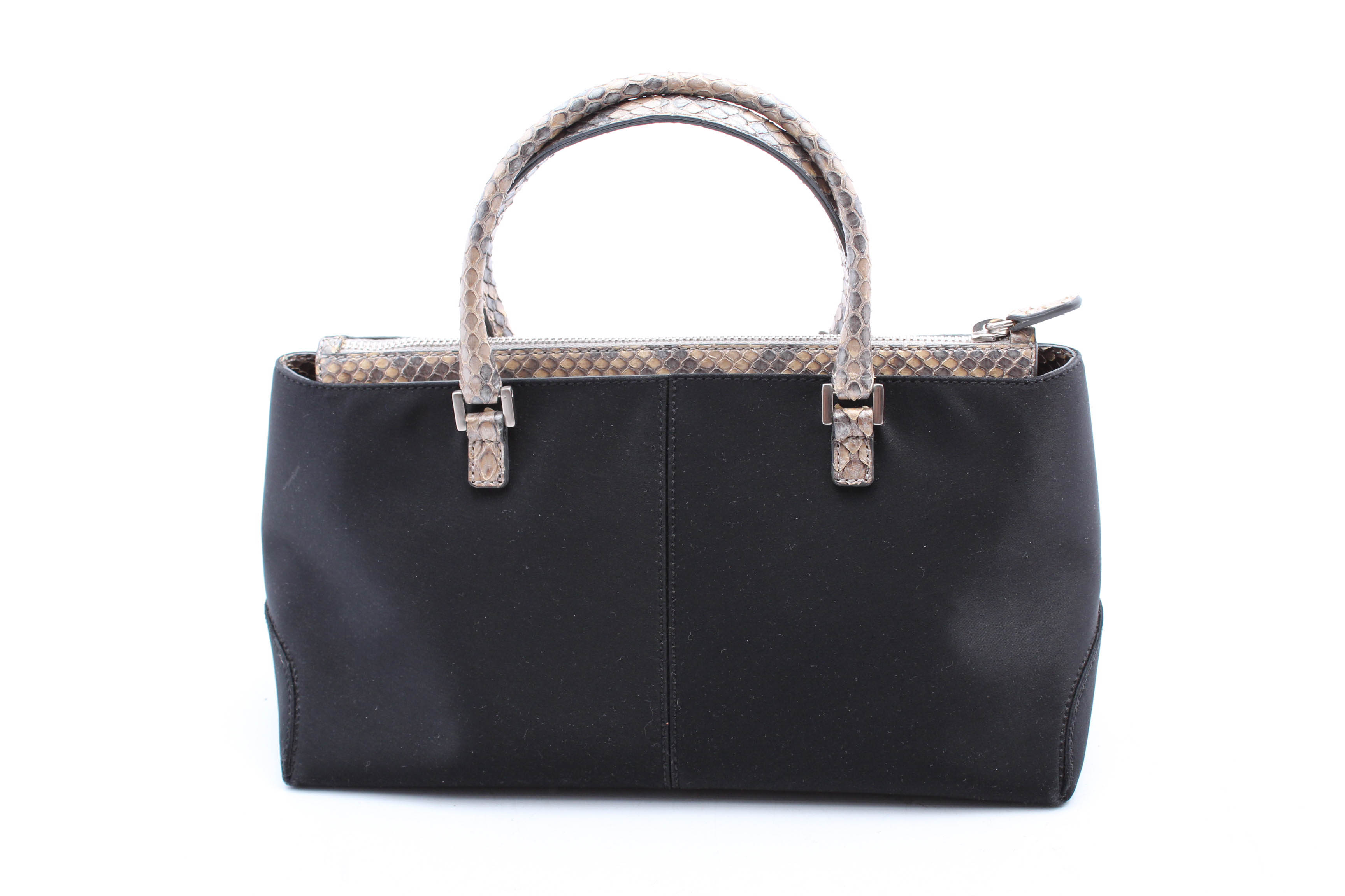 Tod's Mini Black Satin Python Trim Handbag