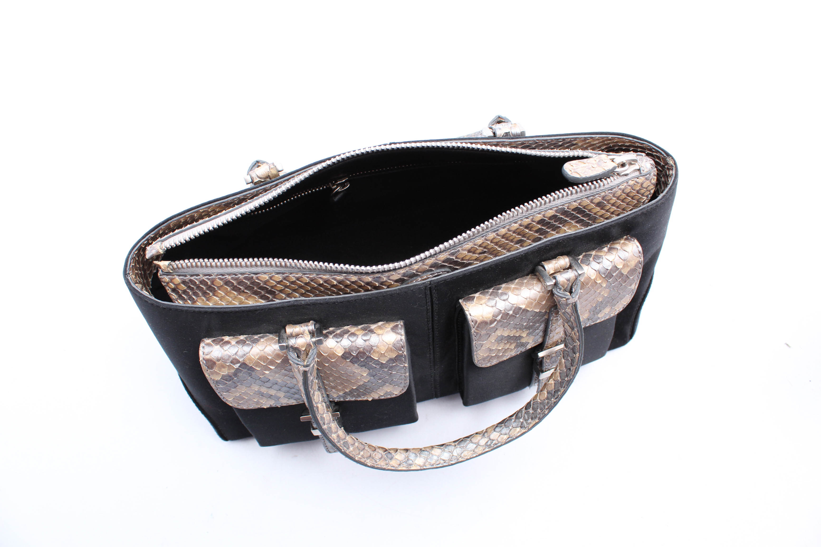 Tod's Mini Black Satin Python Trim Handbag