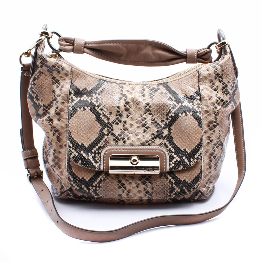 Coach Kristin Python Embossed Leather Hobo Handbag