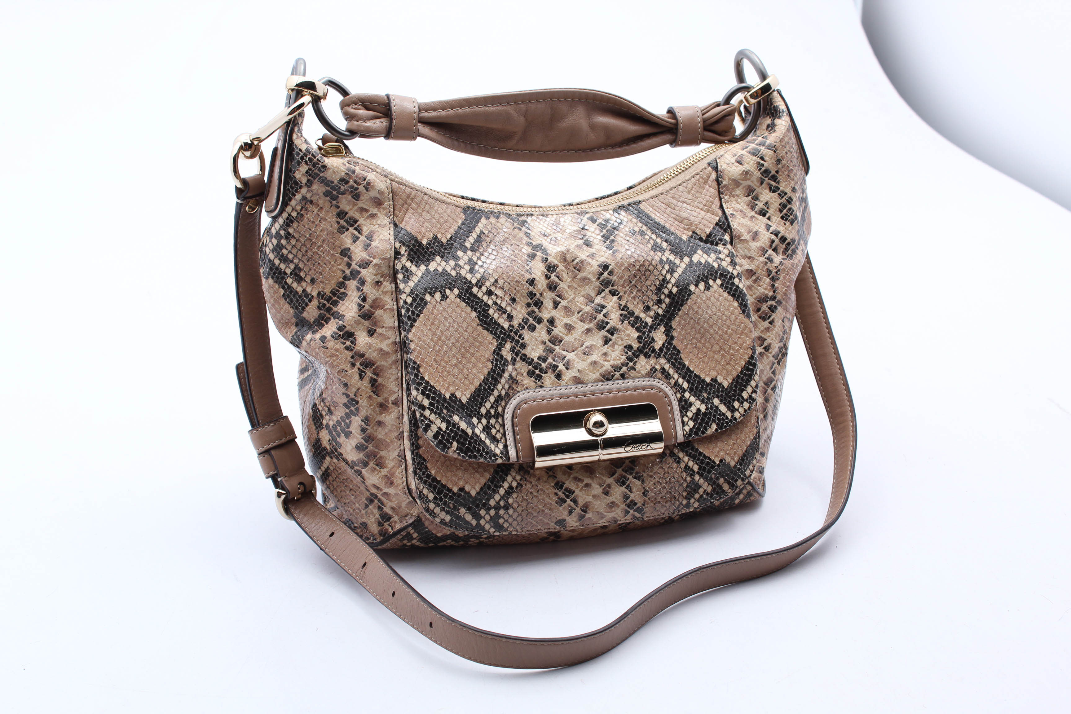 Coach Kristin Python Embossed Leather Hobo Handbag