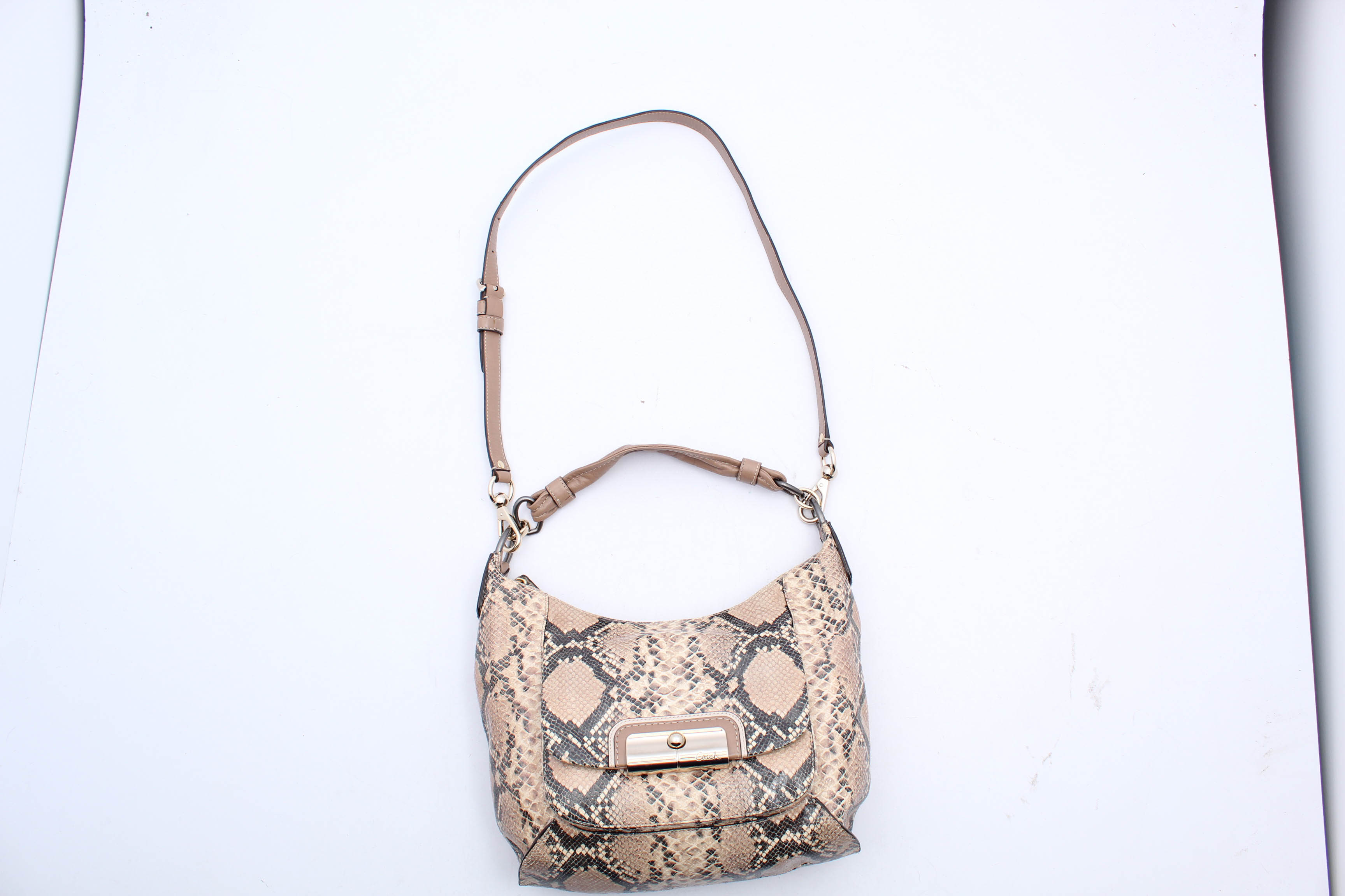 Coach Kristin Python Embossed Leather Hobo Handbag