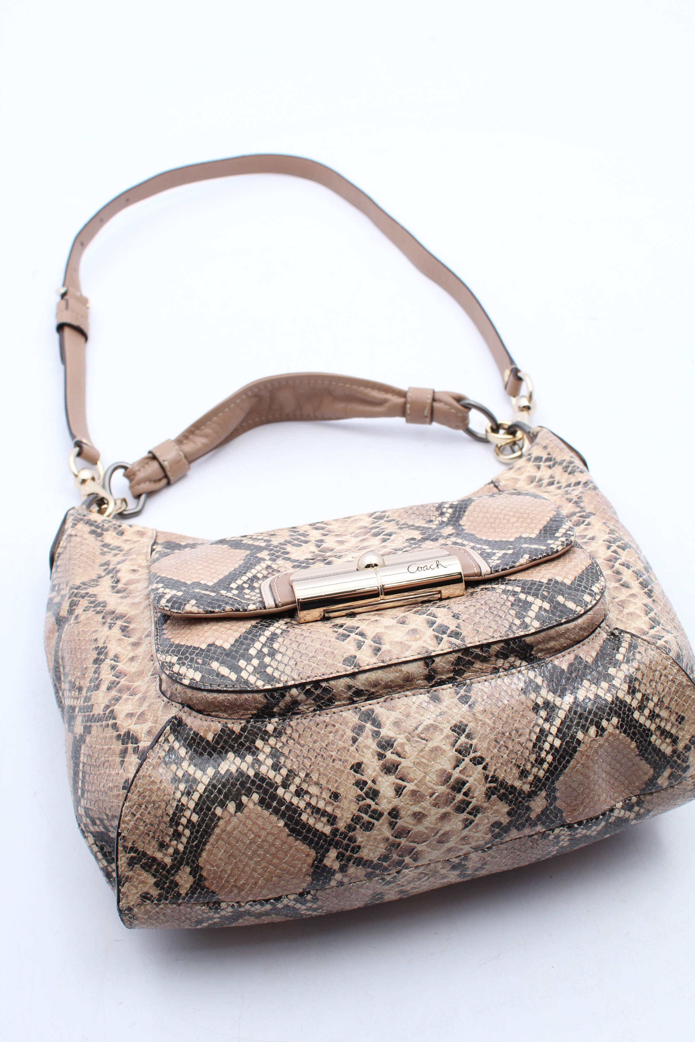 Coach Kristin Python Embossed Leather Hobo Handbag