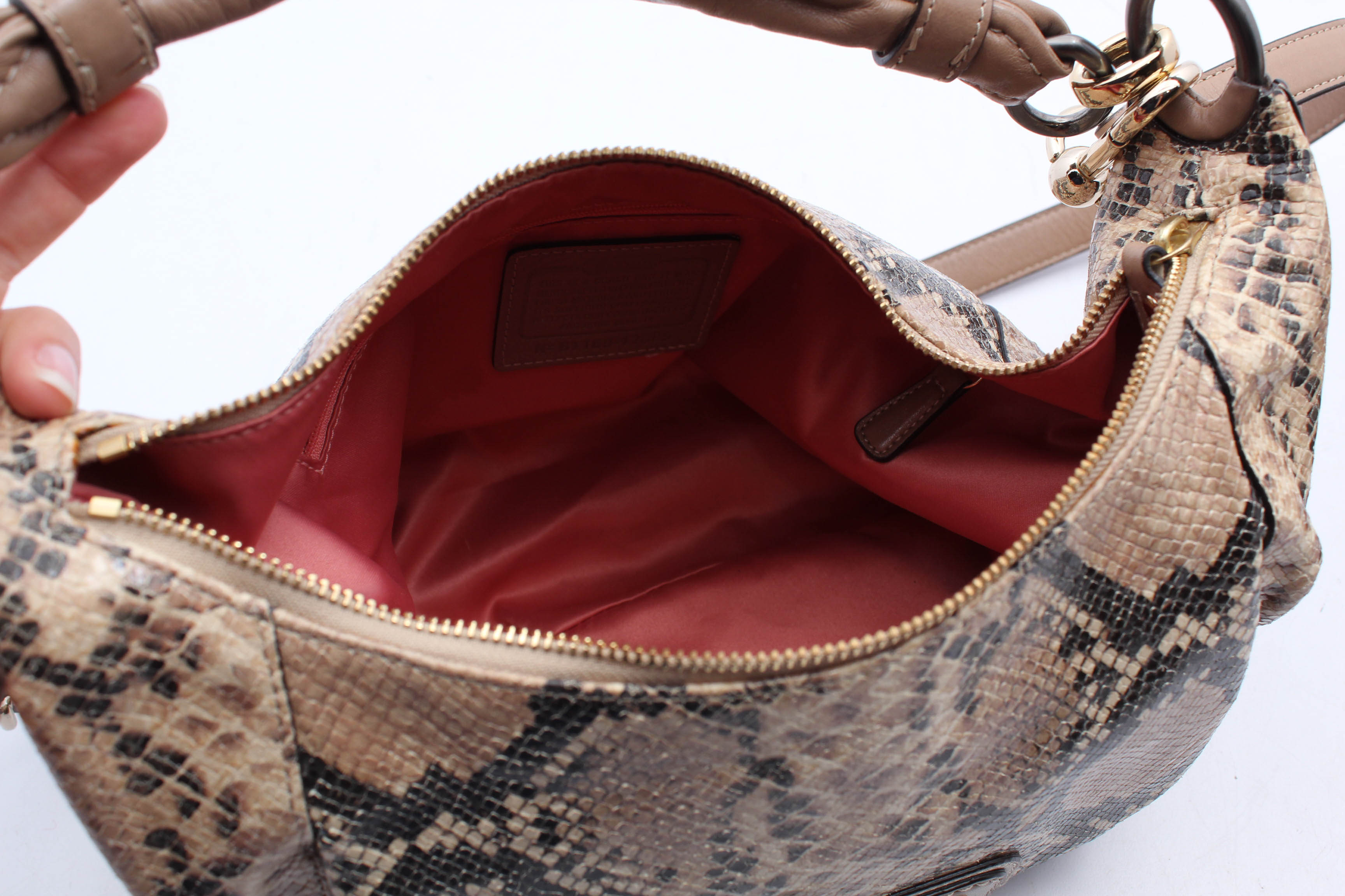 Coach Kristin Python Embossed Leather Hobo Handbag