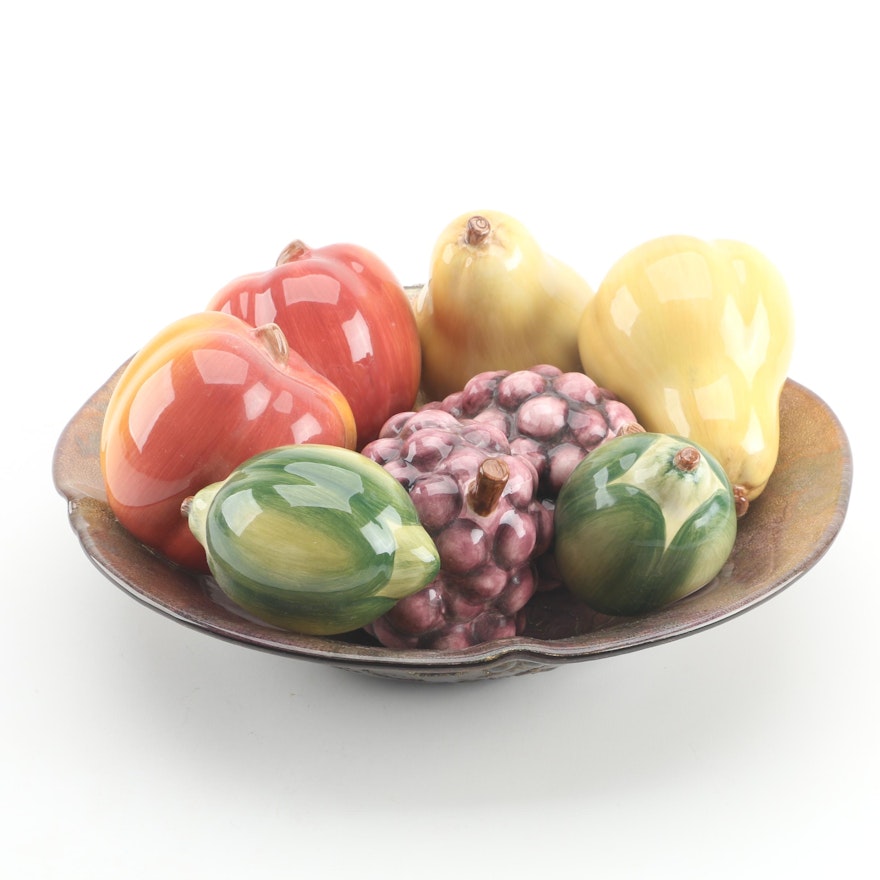 Decorative Glass Bowl with Ceramic Fruit