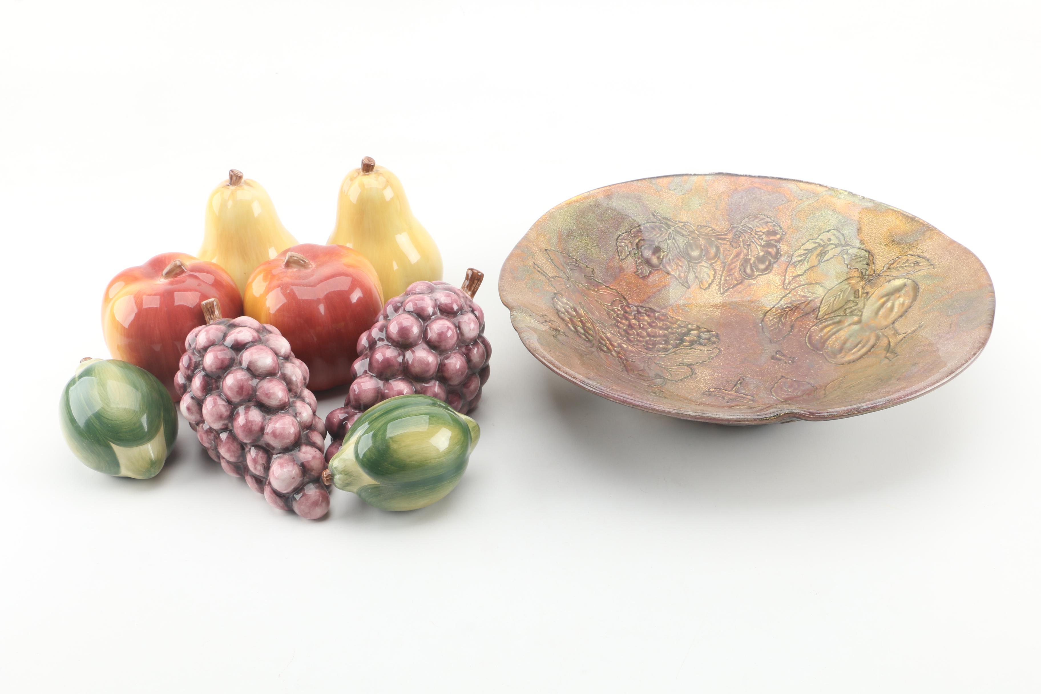 Decorative Glass Bowl with Ceramic Fruit