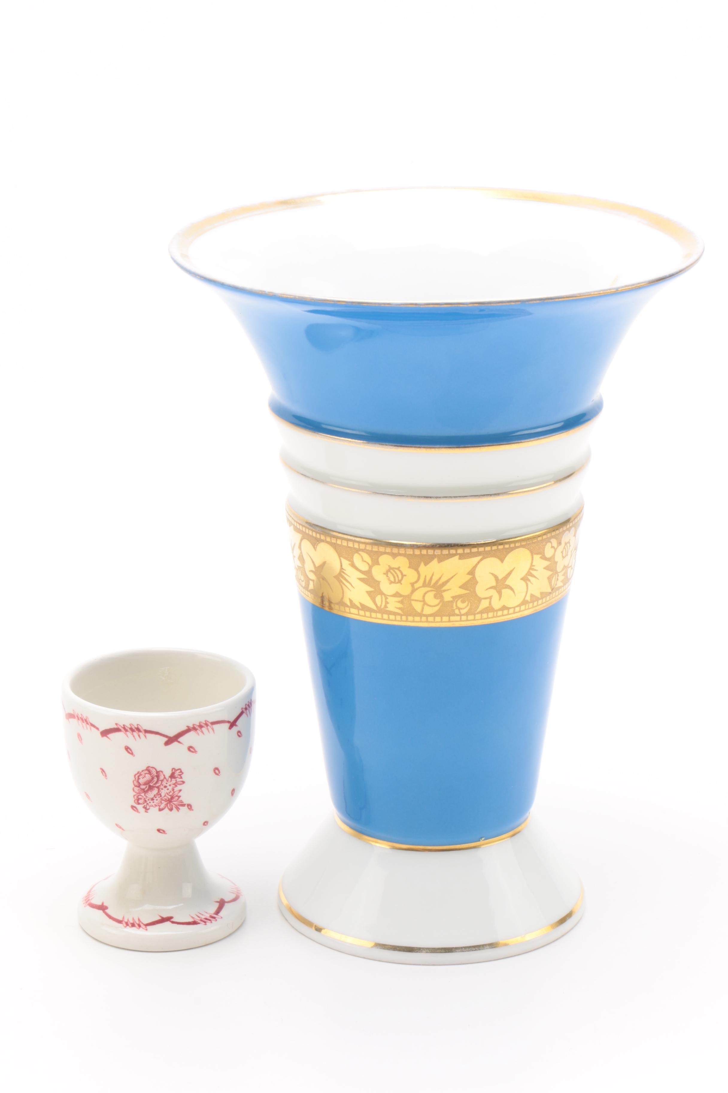 Johnson Brothers "Old Britain Castles" Vases, Adams Egg Cup, and Volkstedt Vase