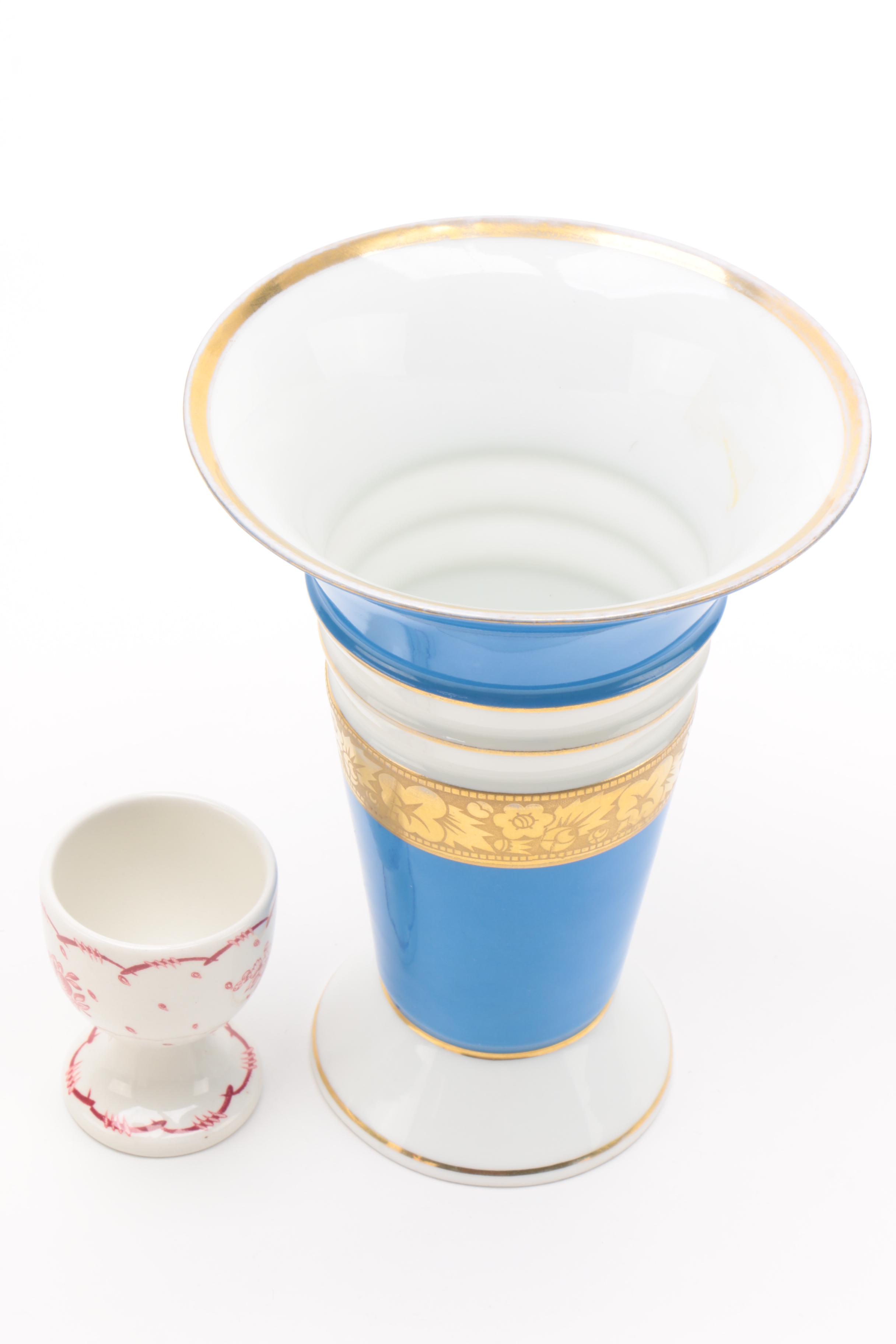 Johnson Brothers "Old Britain Castles" Vases, Adams Egg Cup, and Volkstedt Vase