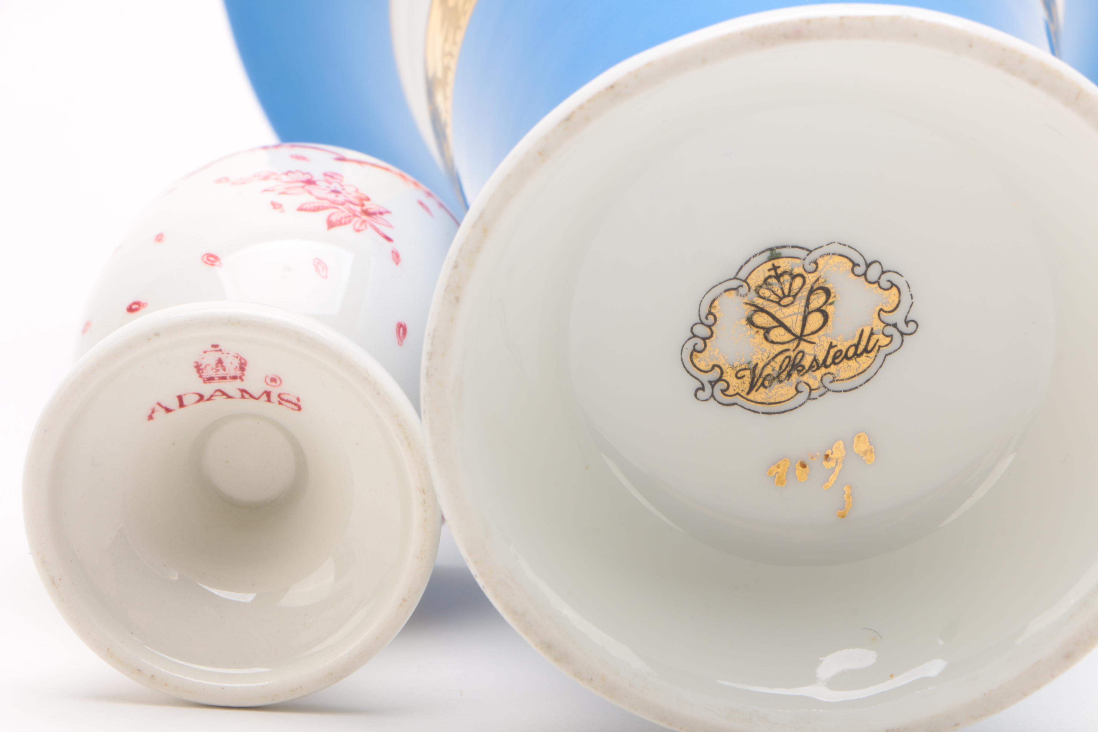 Johnson Brothers "Old Britain Castles" Vases, Adams Egg Cup, and Volkstedt Vase