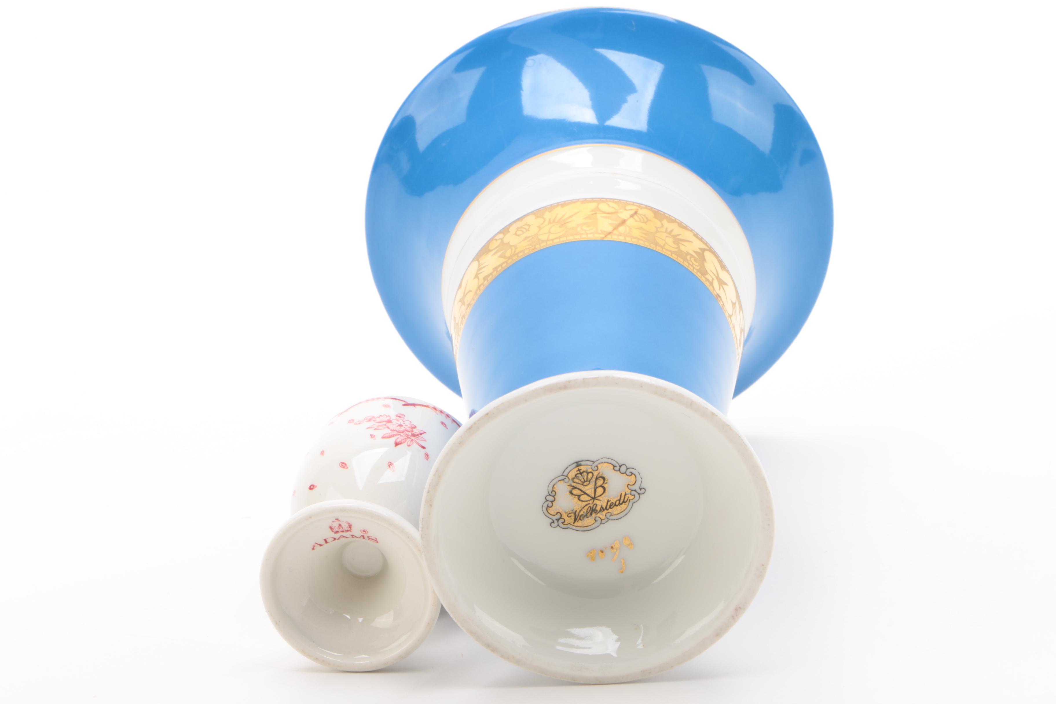 Johnson Brothers "Old Britain Castles" Vases, Adams Egg Cup, and Volkstedt Vase