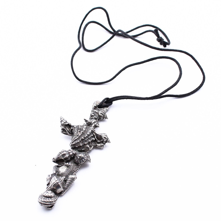 Don Drumm Aluminum Seashell Motif Cross Necklace