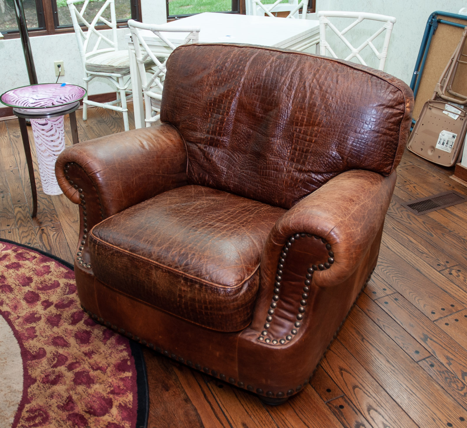 Alligator Style Embossed Leather Lounge chair