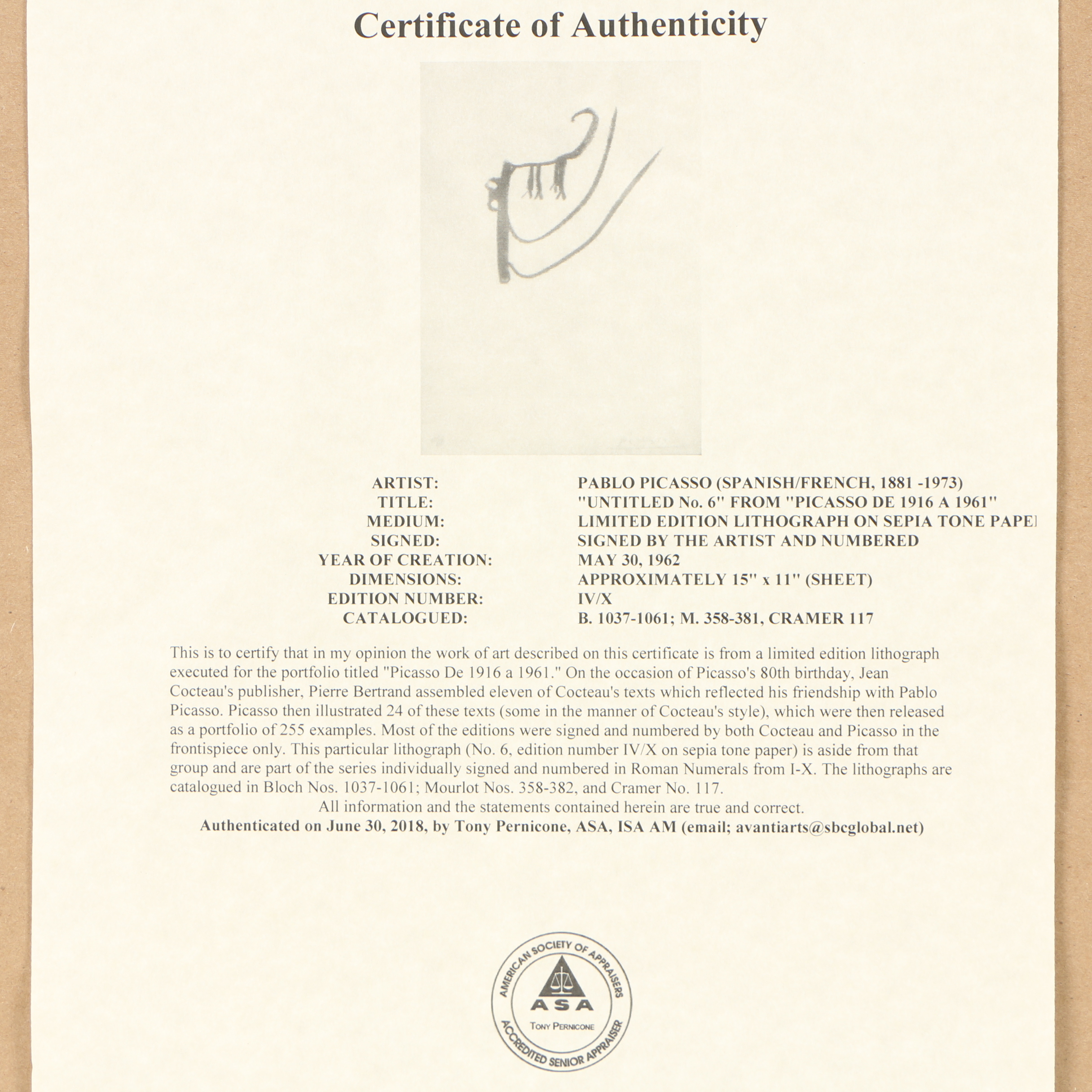 Pablo Picasso Limited Edition Lithograph