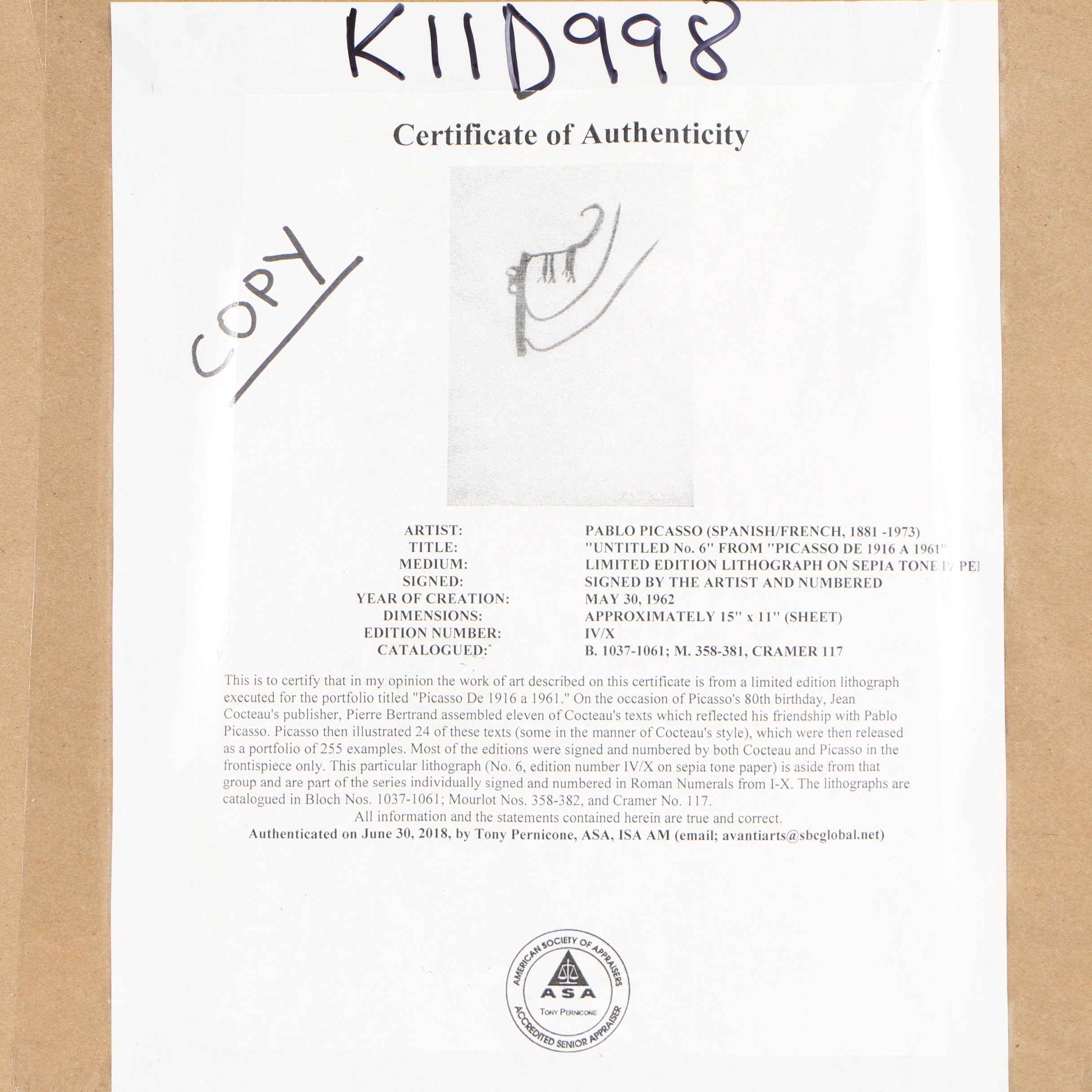 Pablo Picasso Limited Edition Lithograph