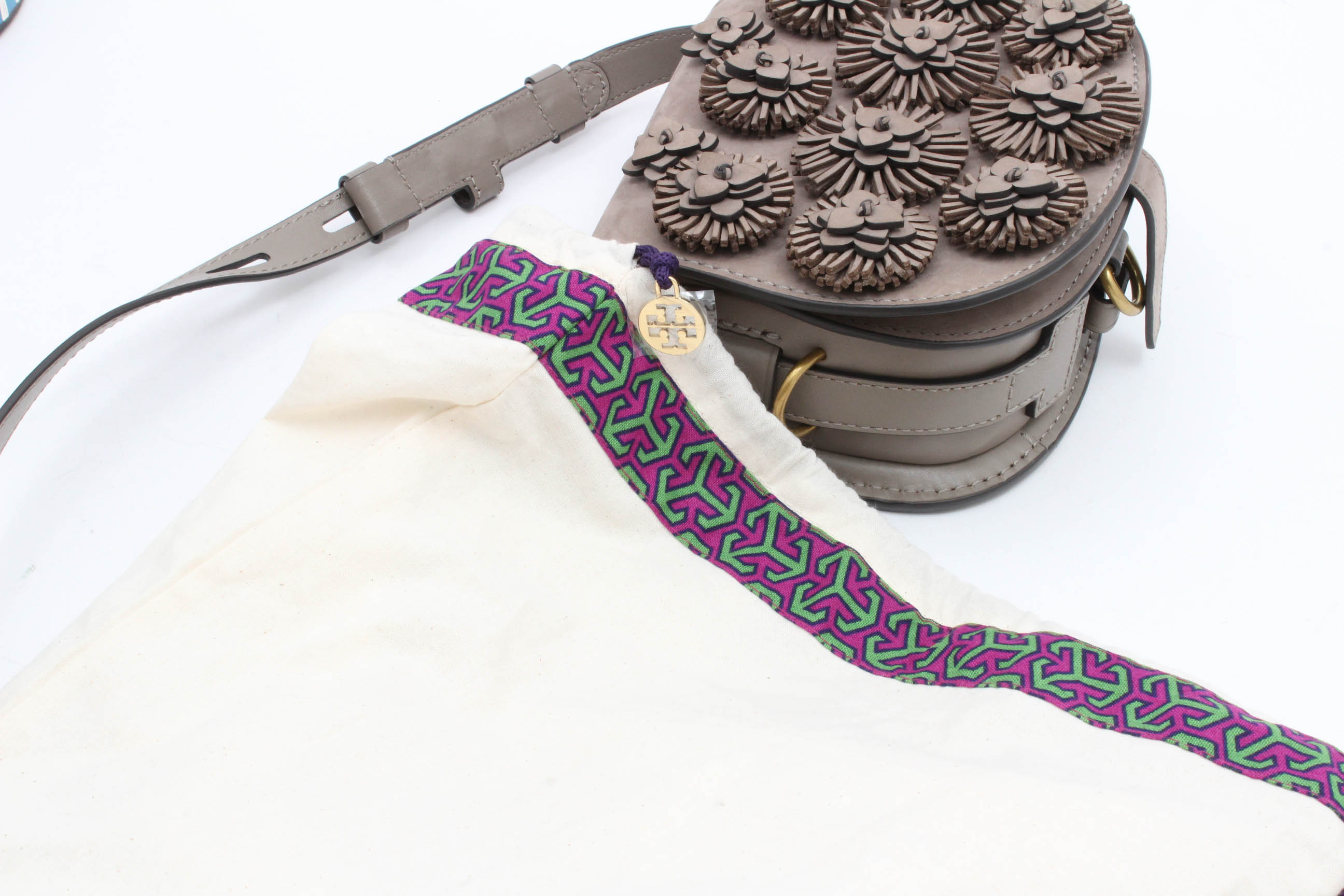 Tory Burch Embellished Suede Saddle Crossbody