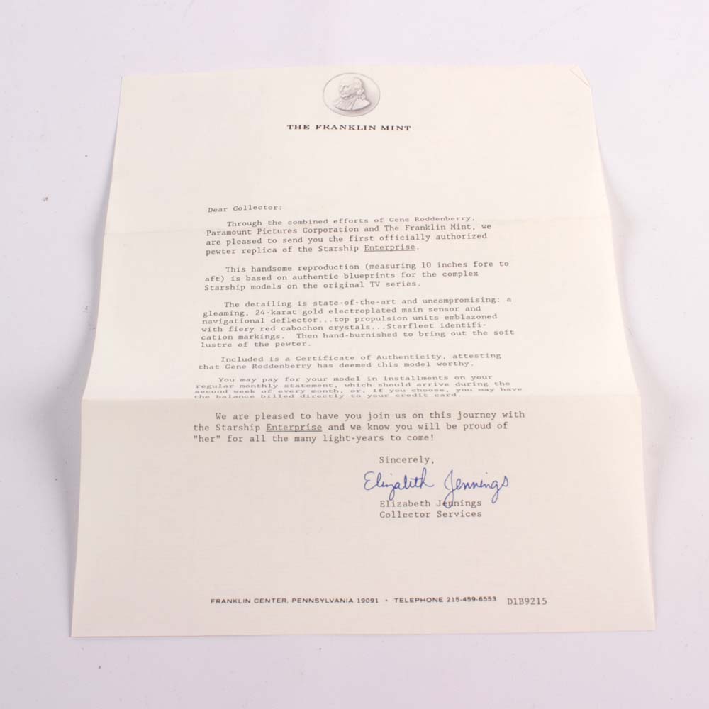 "Star Trek" Starship Enterprise Pewter Replica