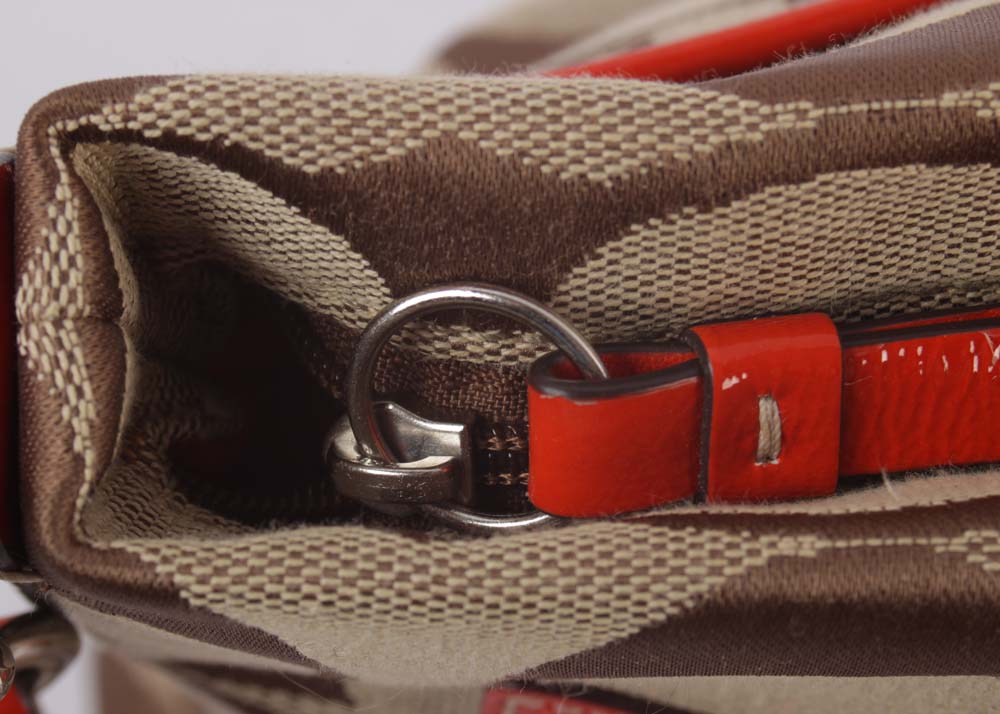 Coach Monogram Canvas and Orange Patent Leather Messenger Crossbody Bag