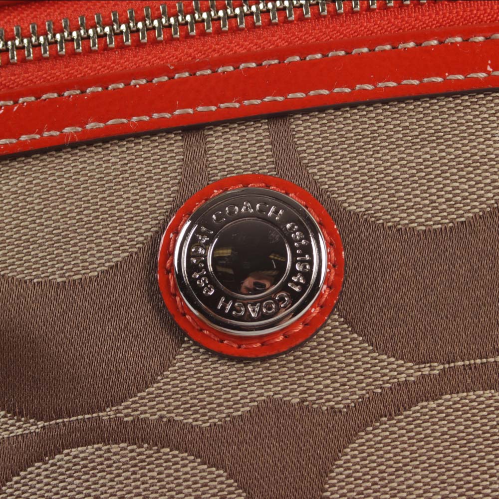 Coach Monogram Canvas and Orange Patent Leather Messenger Crossbody Bag