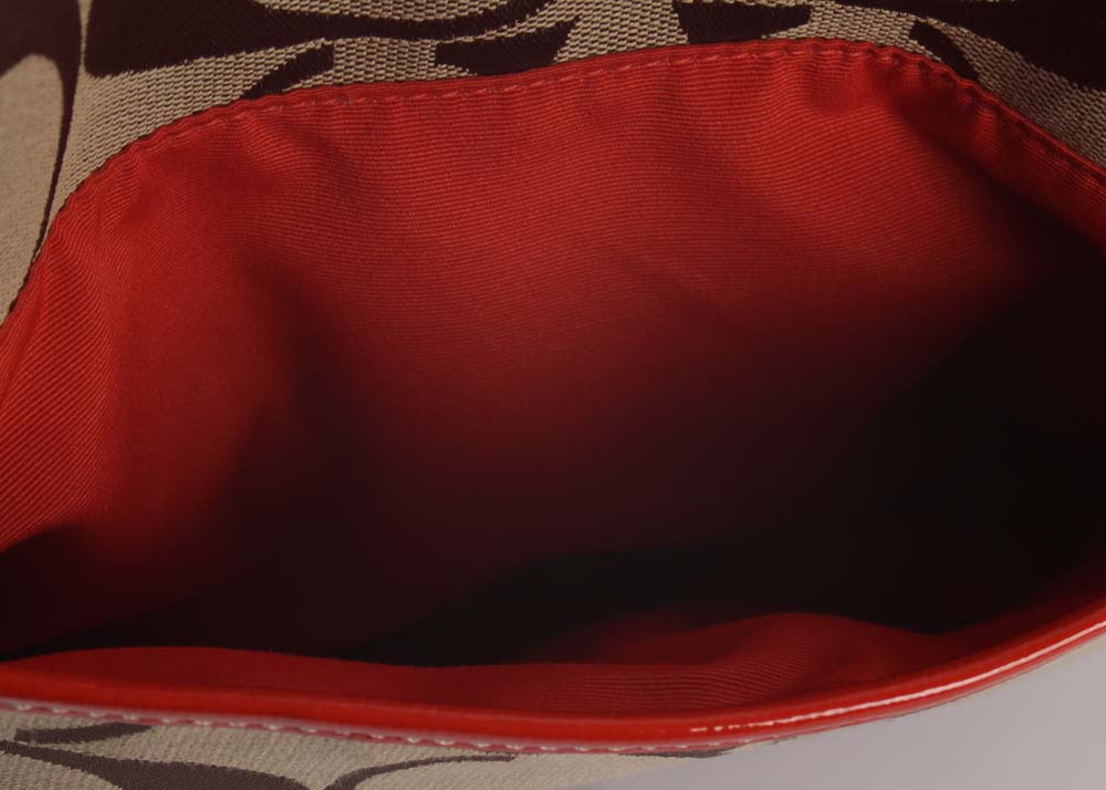 Coach Monogram Canvas and Orange Patent Leather Messenger Crossbody Bag