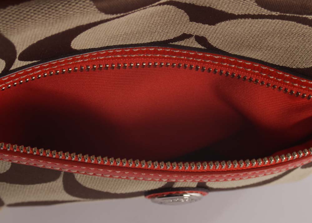 Coach Monogram Canvas and Orange Patent Leather Messenger Crossbody Bag