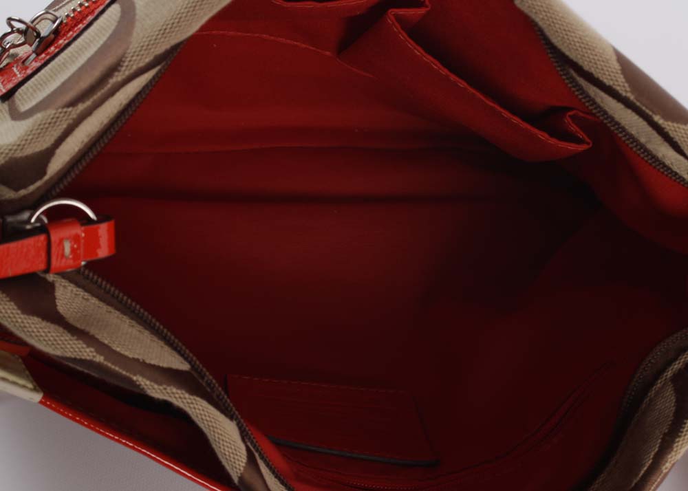 Coach Monogram Canvas and Orange Patent Leather Messenger Crossbody Bag