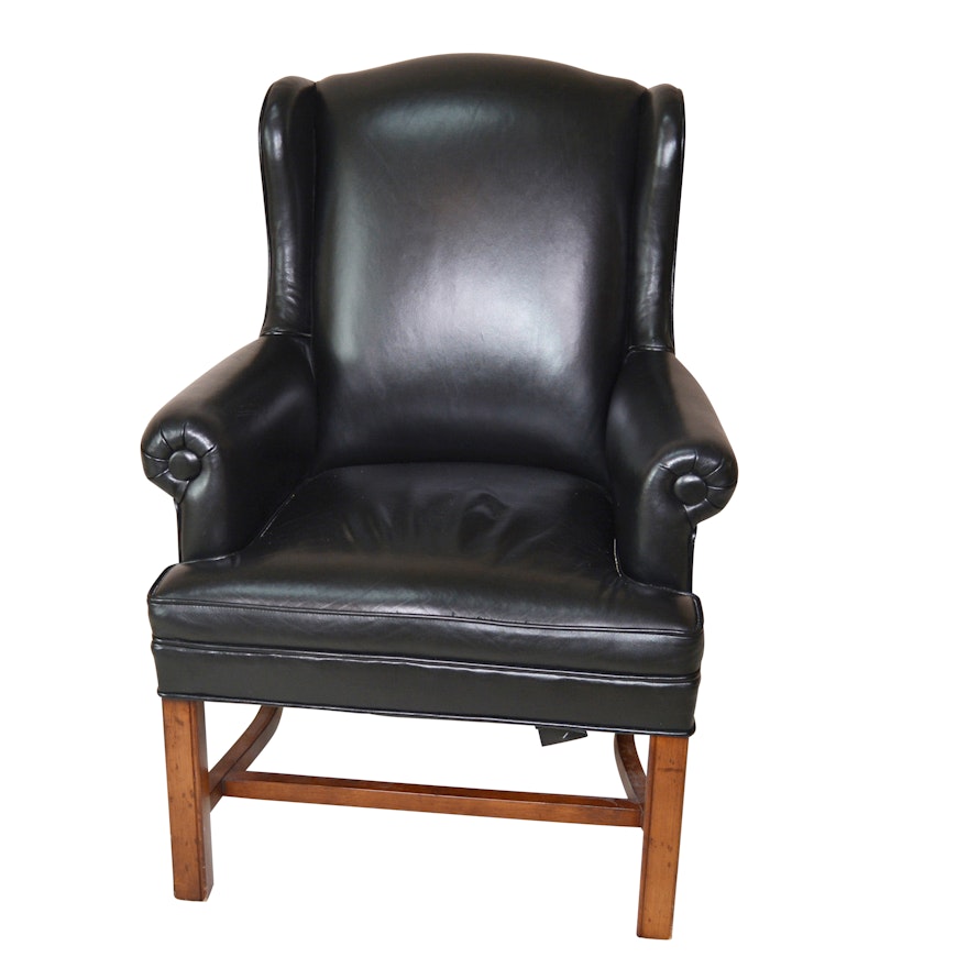 Black Leather Petite Wing Chair by Ferguson Copeland, Ltd.