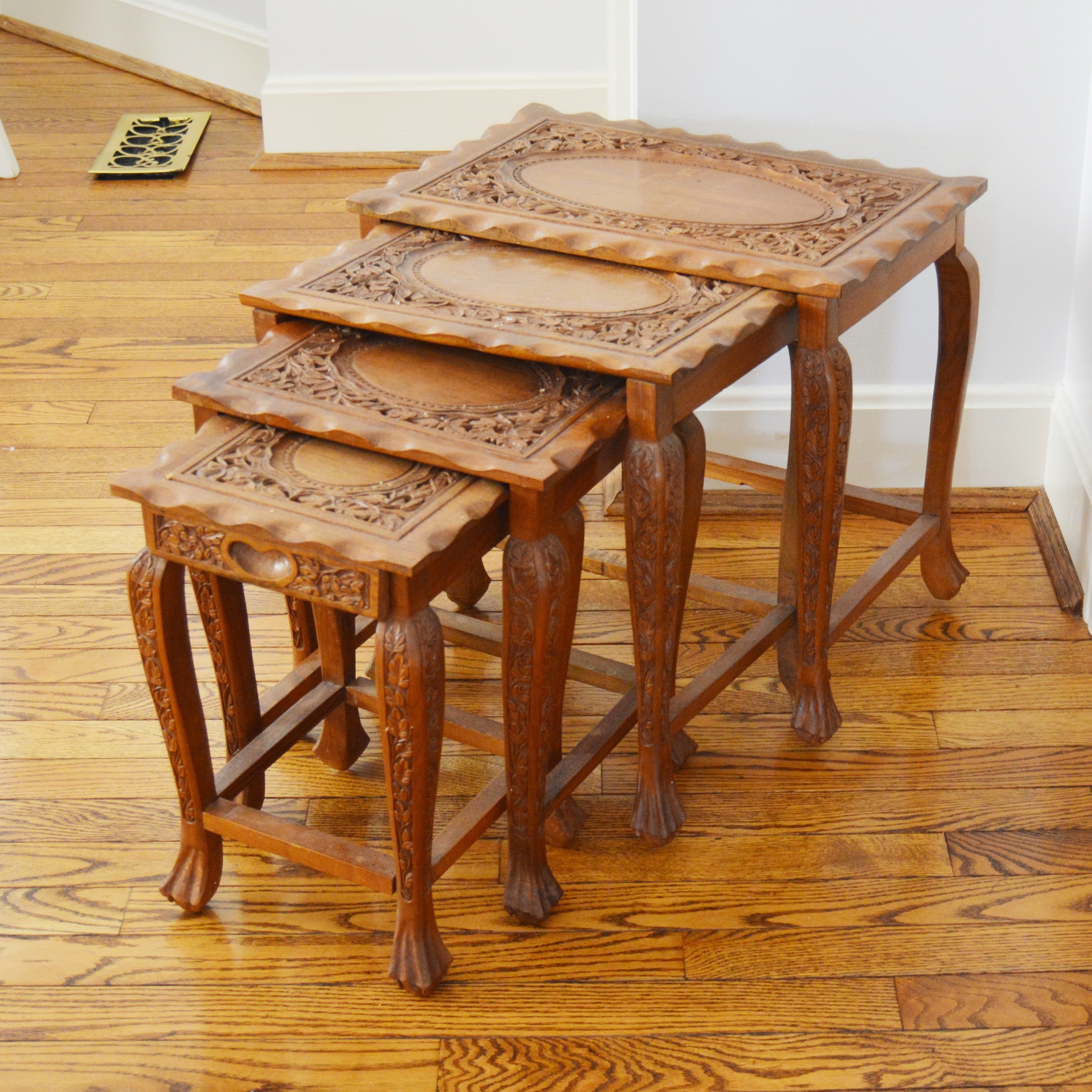 Vintage Asian Inspired Carved Nesting Tables