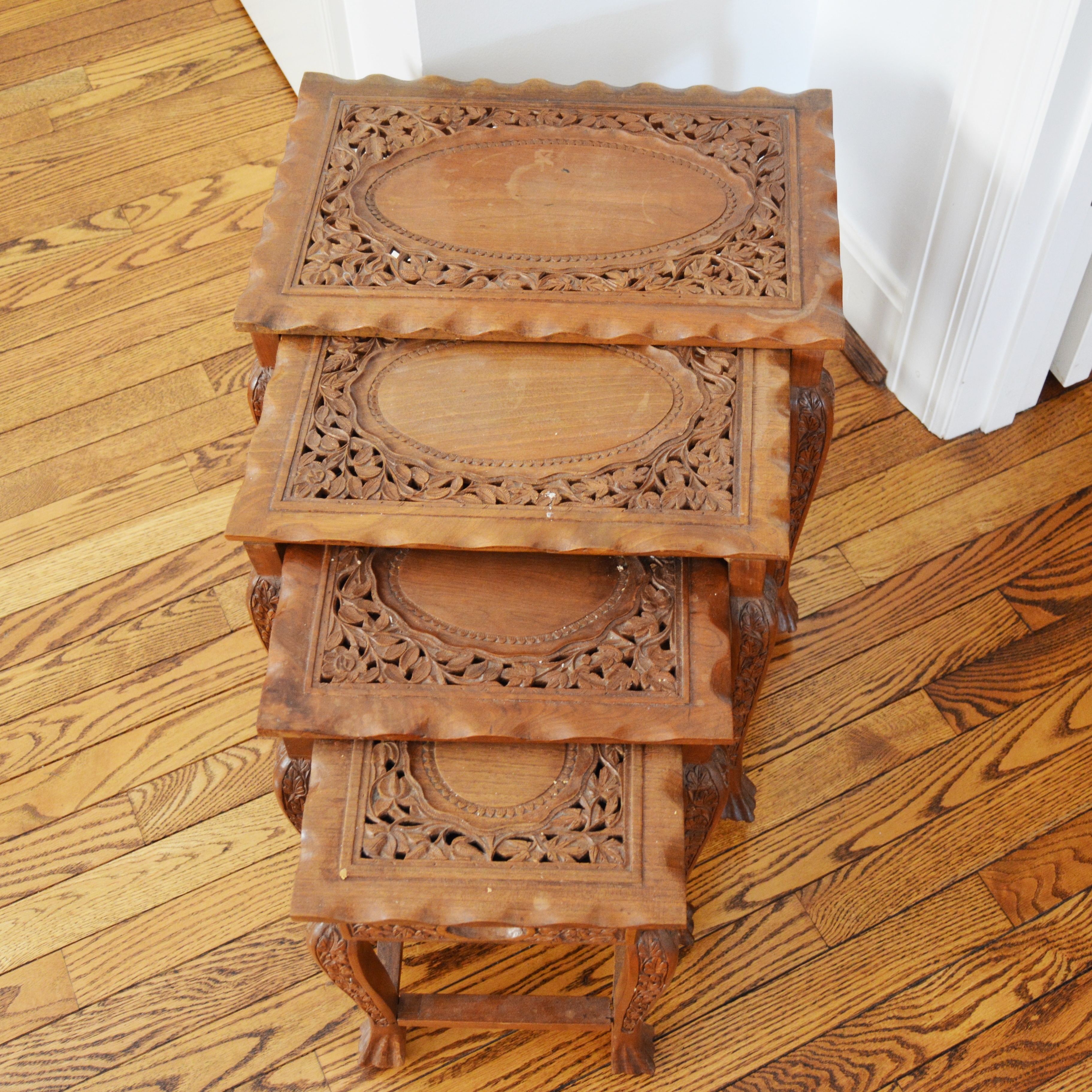 Vintage Asian Inspired Carved Nesting Tables