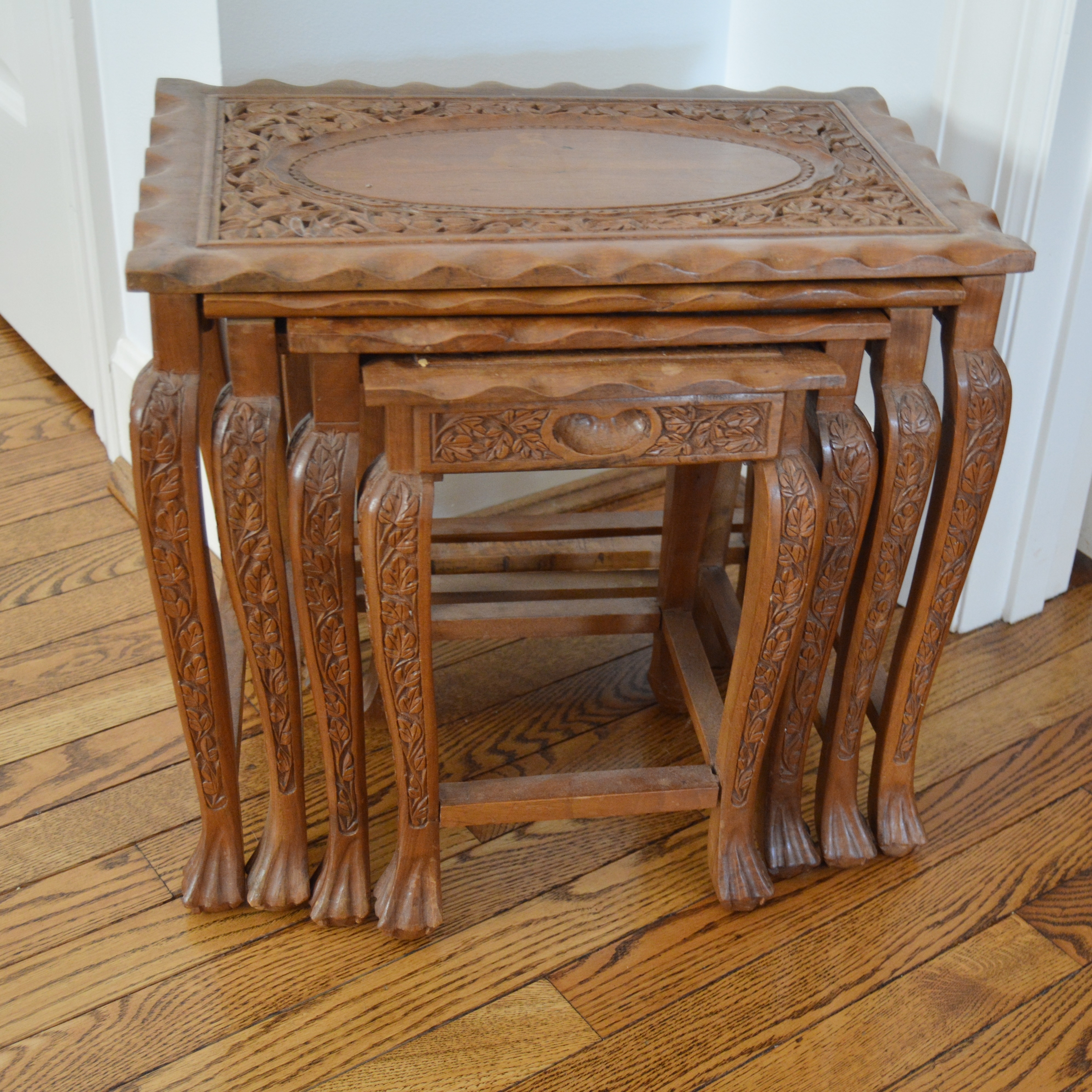 Vintage Asian Inspired Carved Nesting Tables