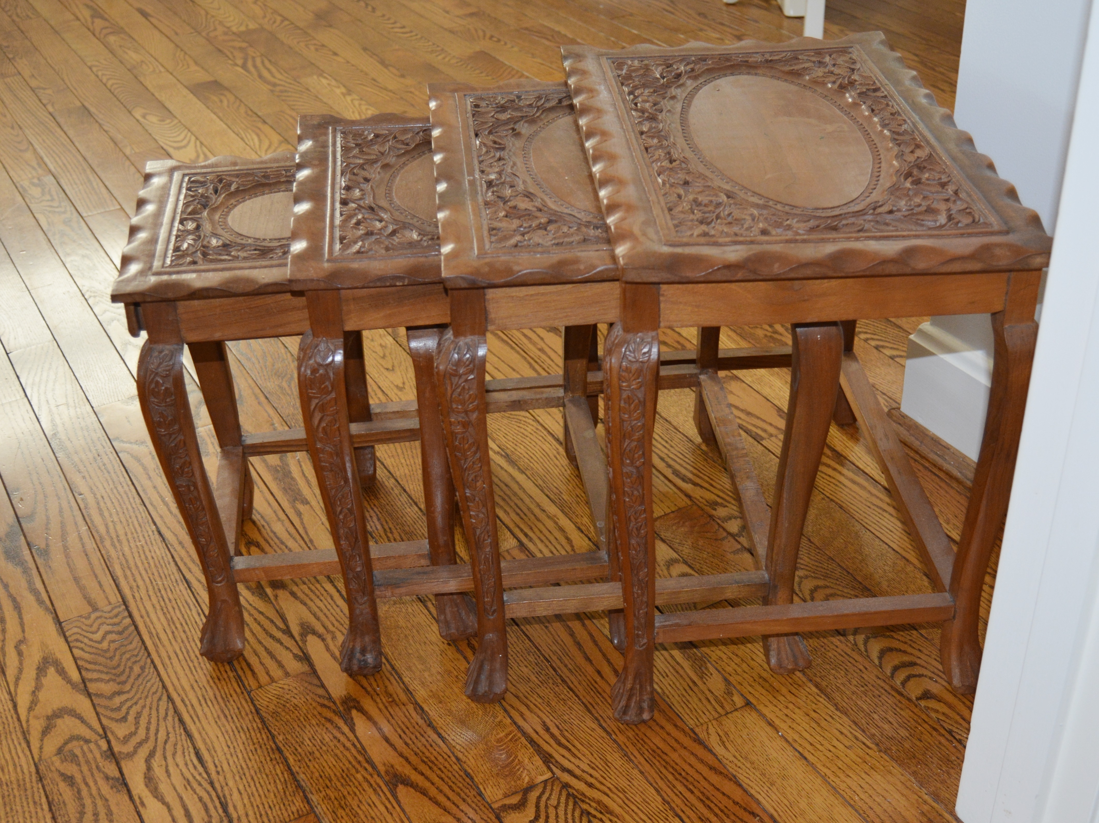 Vintage Asian Inspired Carved Nesting Tables