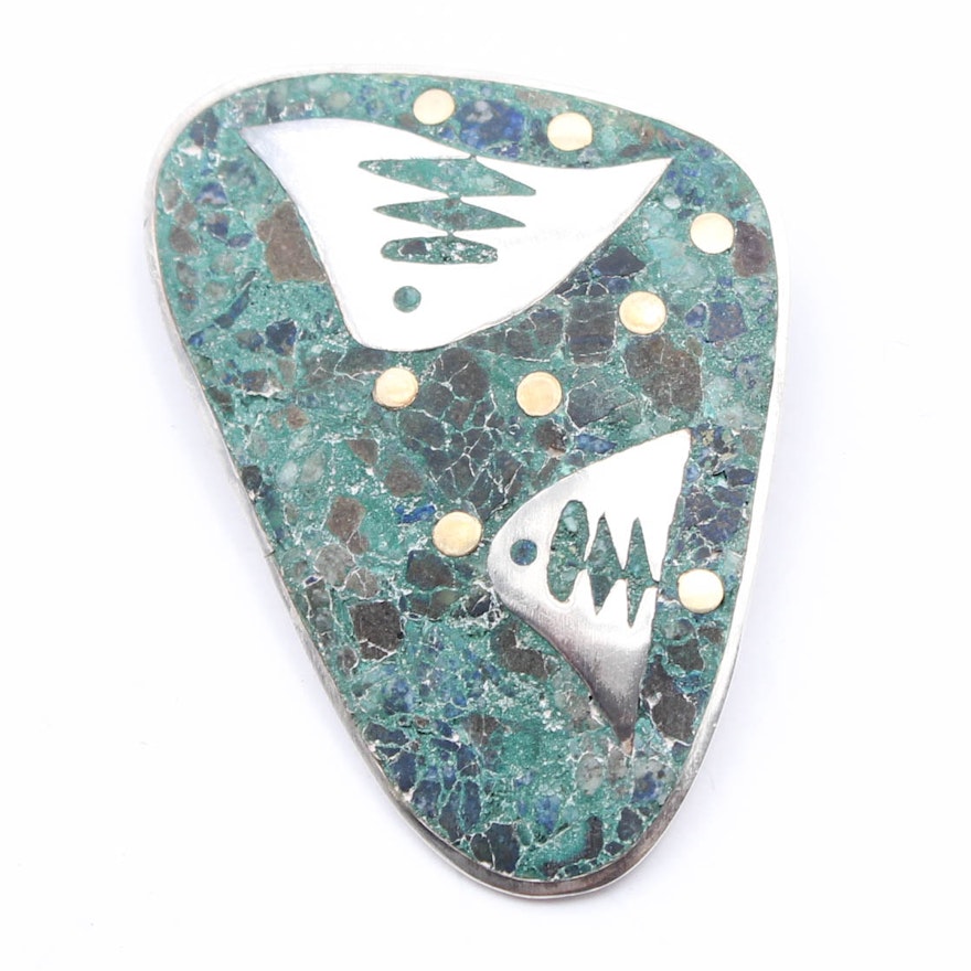 Taxco Sterling Silver Turquoise Brooch