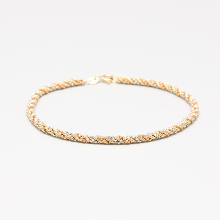 18K Tri Color Gold Chain Bracelet