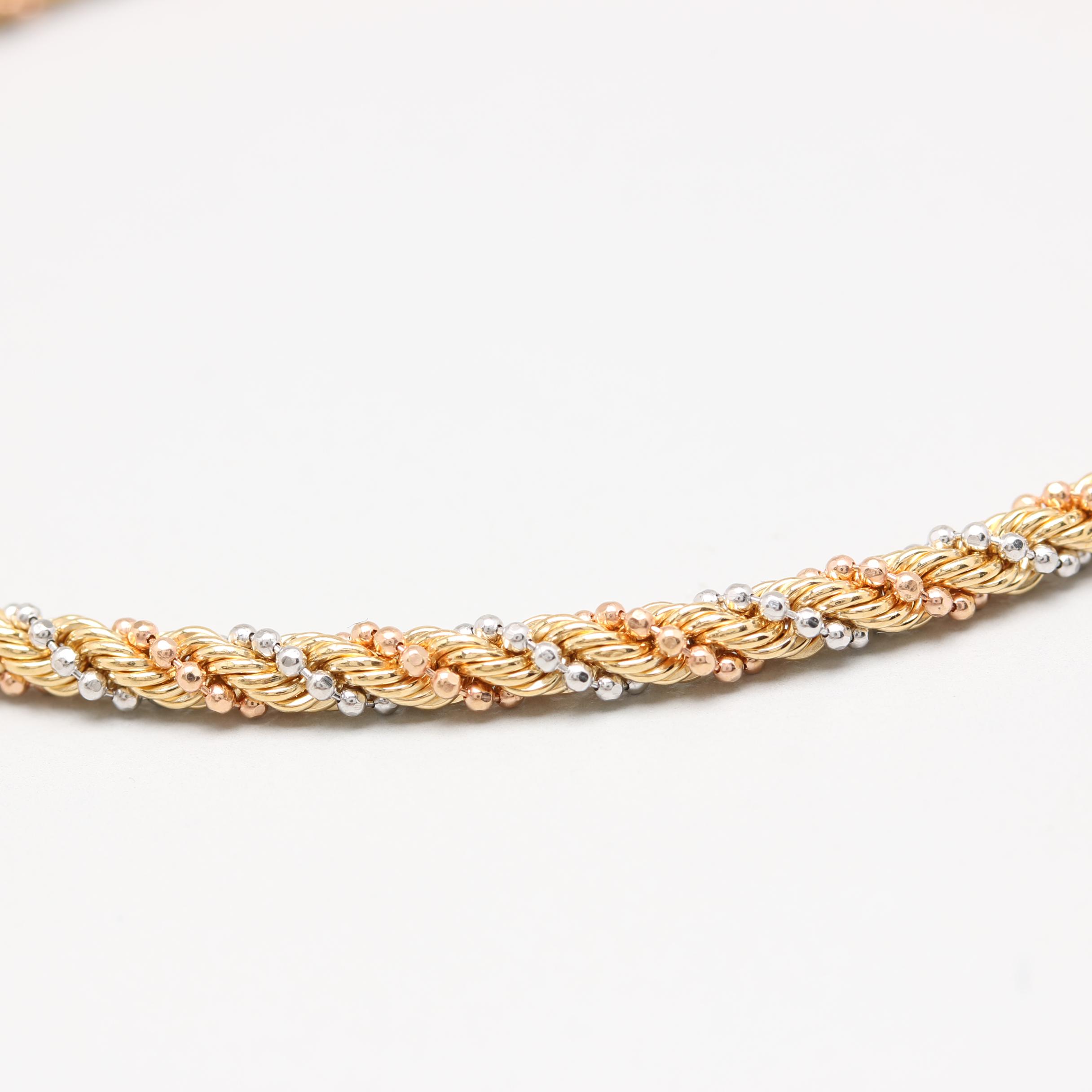 18K Tri Color Gold Chain Bracelet