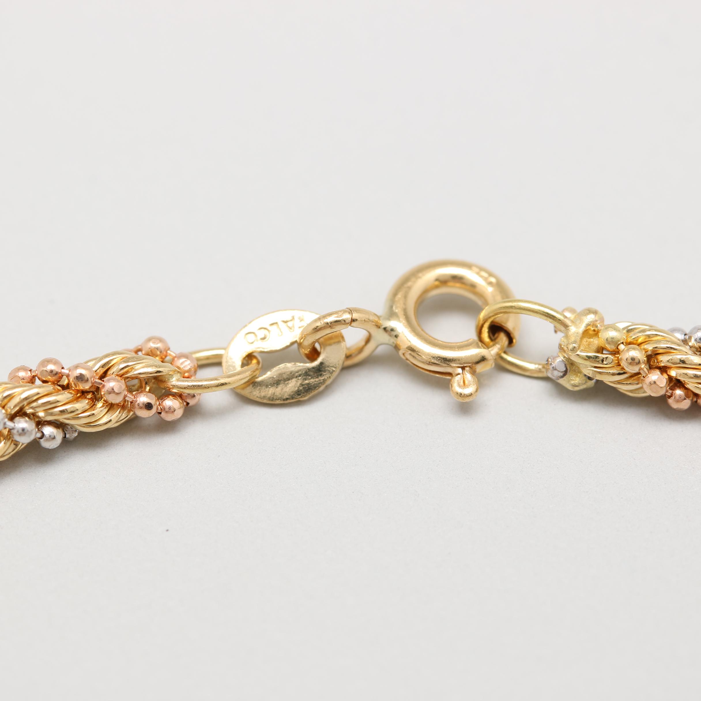 18K Tri Color Gold Chain Bracelet