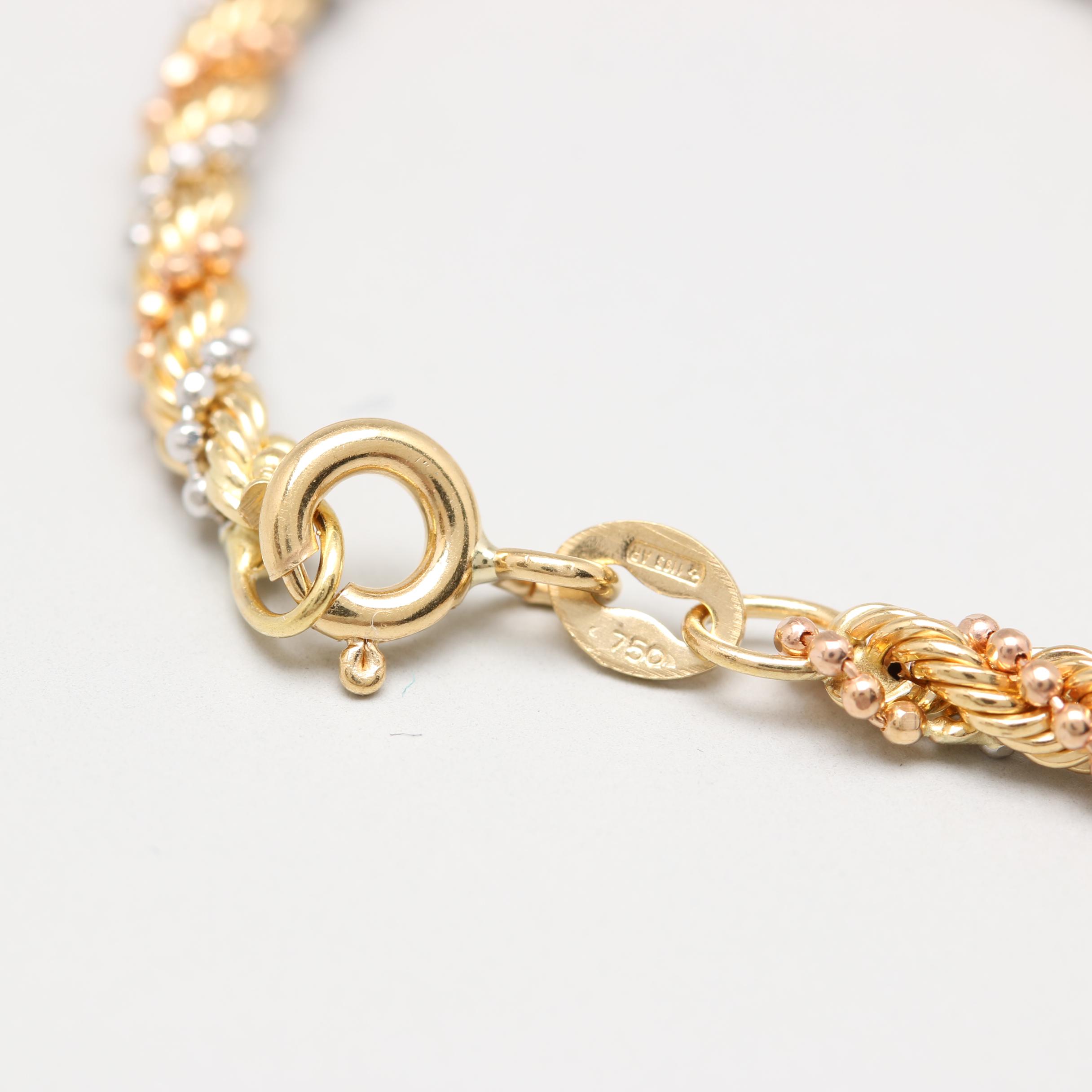 18K Tri Color Gold Chain Bracelet