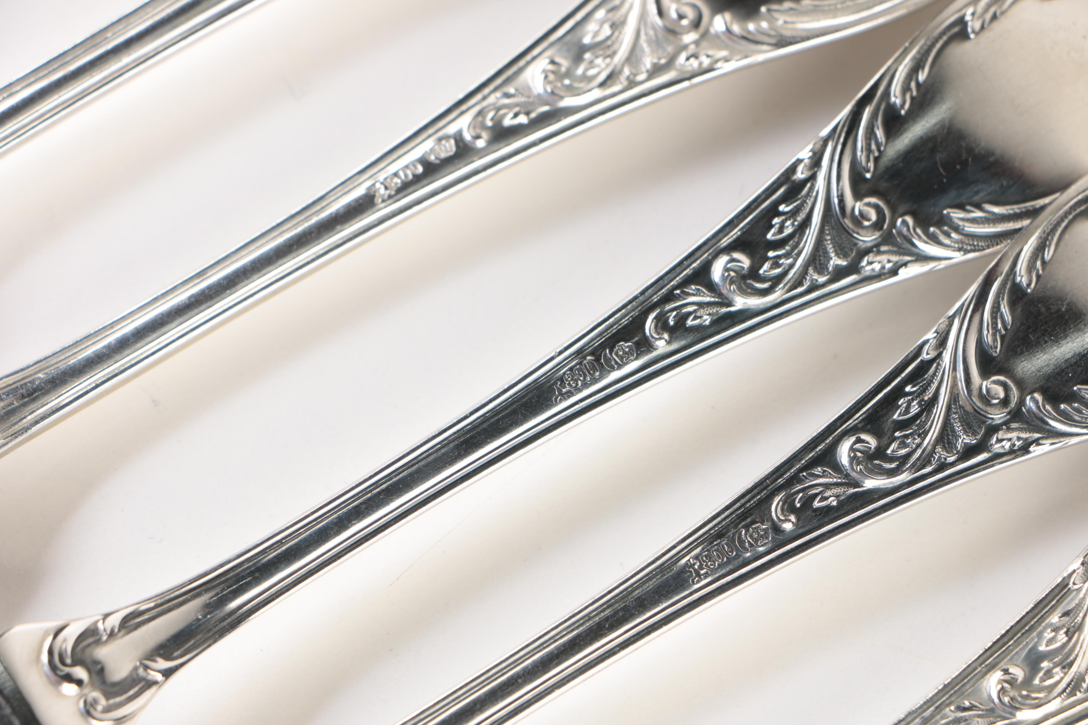 Körner Proll German 800 Silver Flatware Set with Wooden Chest