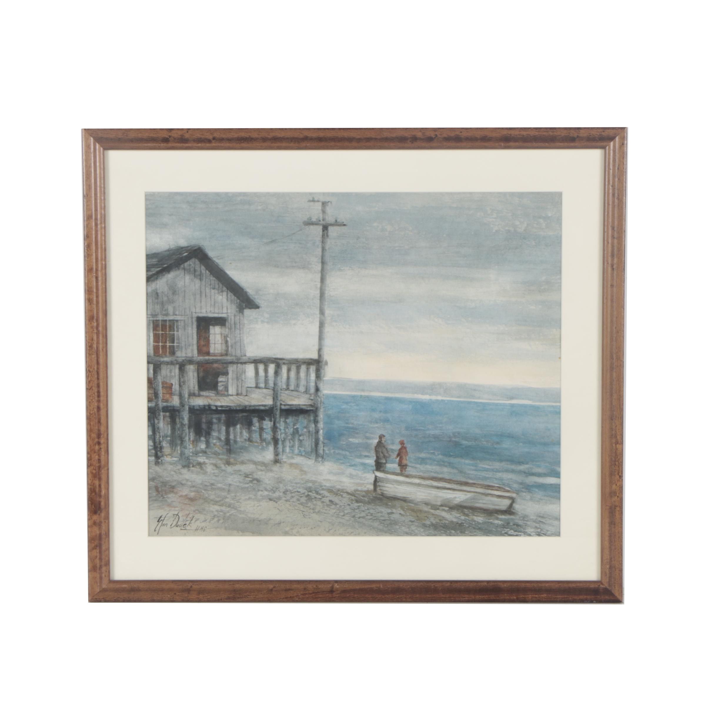 20th Century Stan Dudek Watercolor Painting