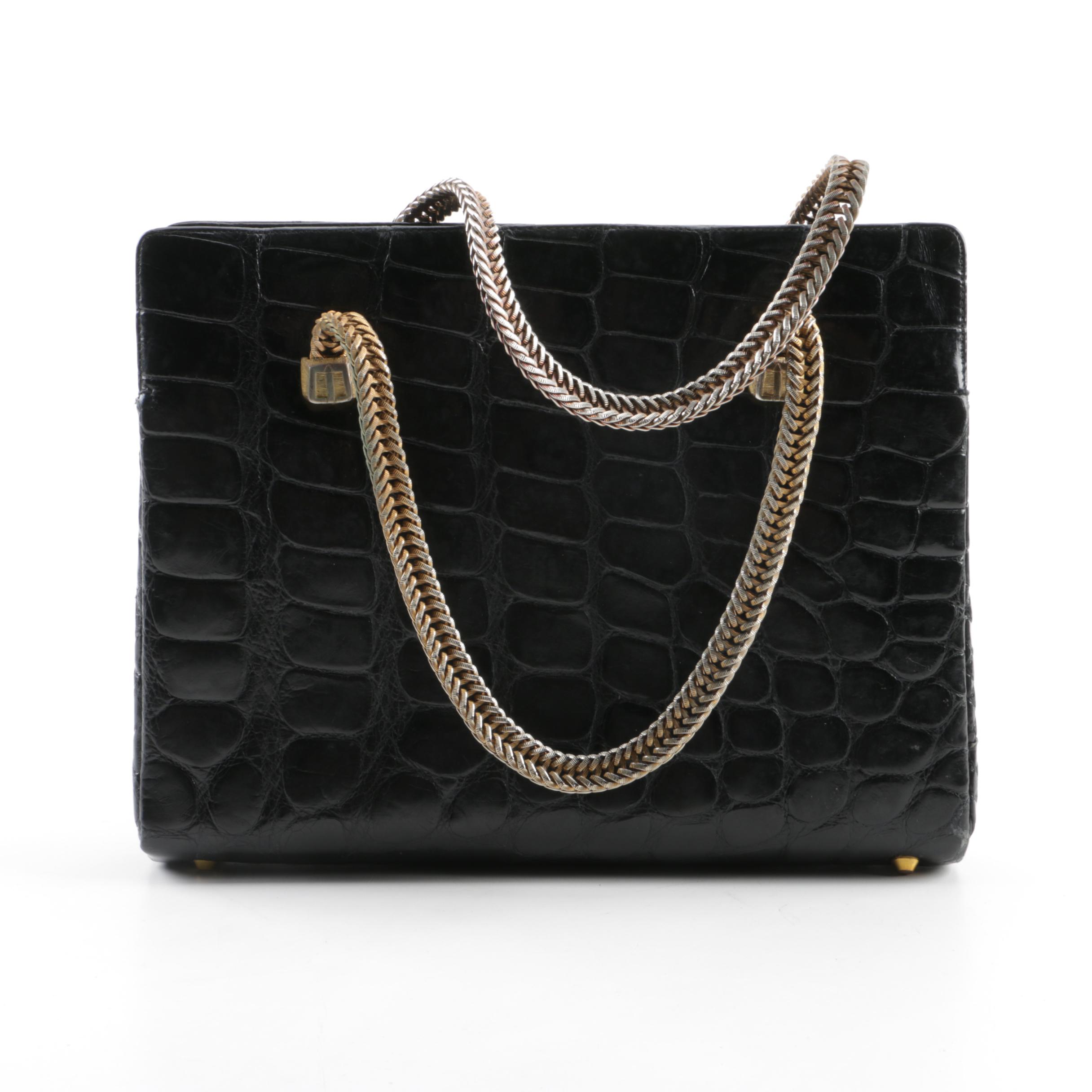 1950s Vintage Koret Black Alligator Skin Handbag and Leather Coin Purse