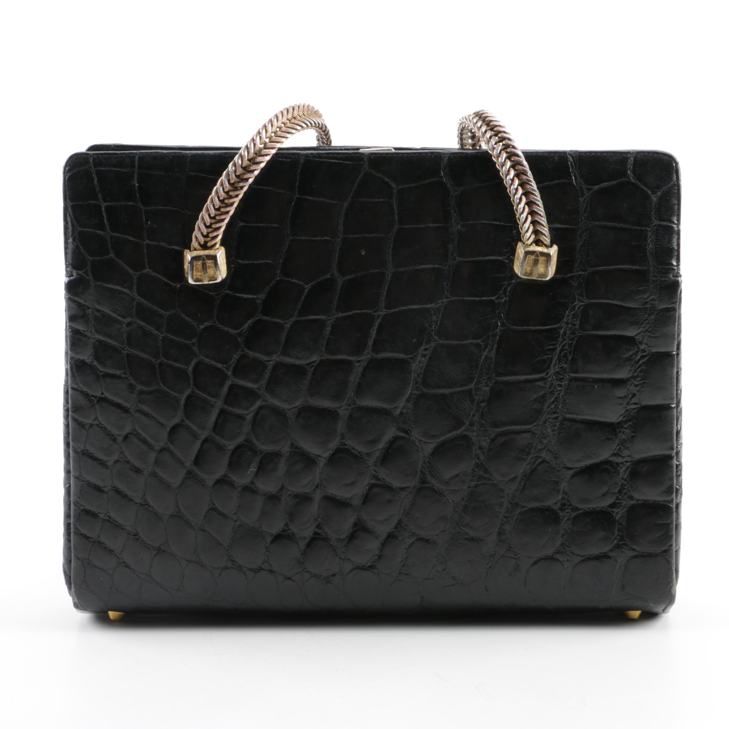 1950s Vintage Koret Black Alligator Skin Handbag and Leather Coin Purse